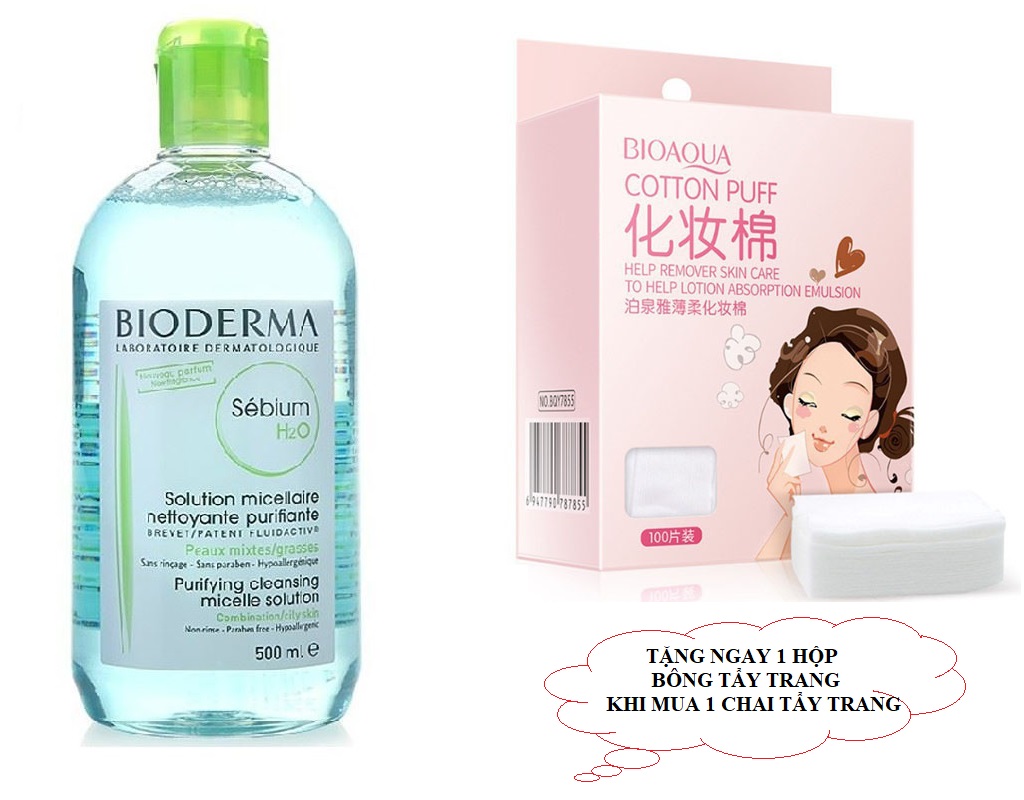 [Hcm]Nước Tẩy Trang Bioderma 500Ml Hàng Pháp Chai Màu Xanh (Tặng Kèm Hộp Bông Tẩy Trang 65 Miếng Cotton Cao Cấp Hiệu Quả Gấp Đôi)