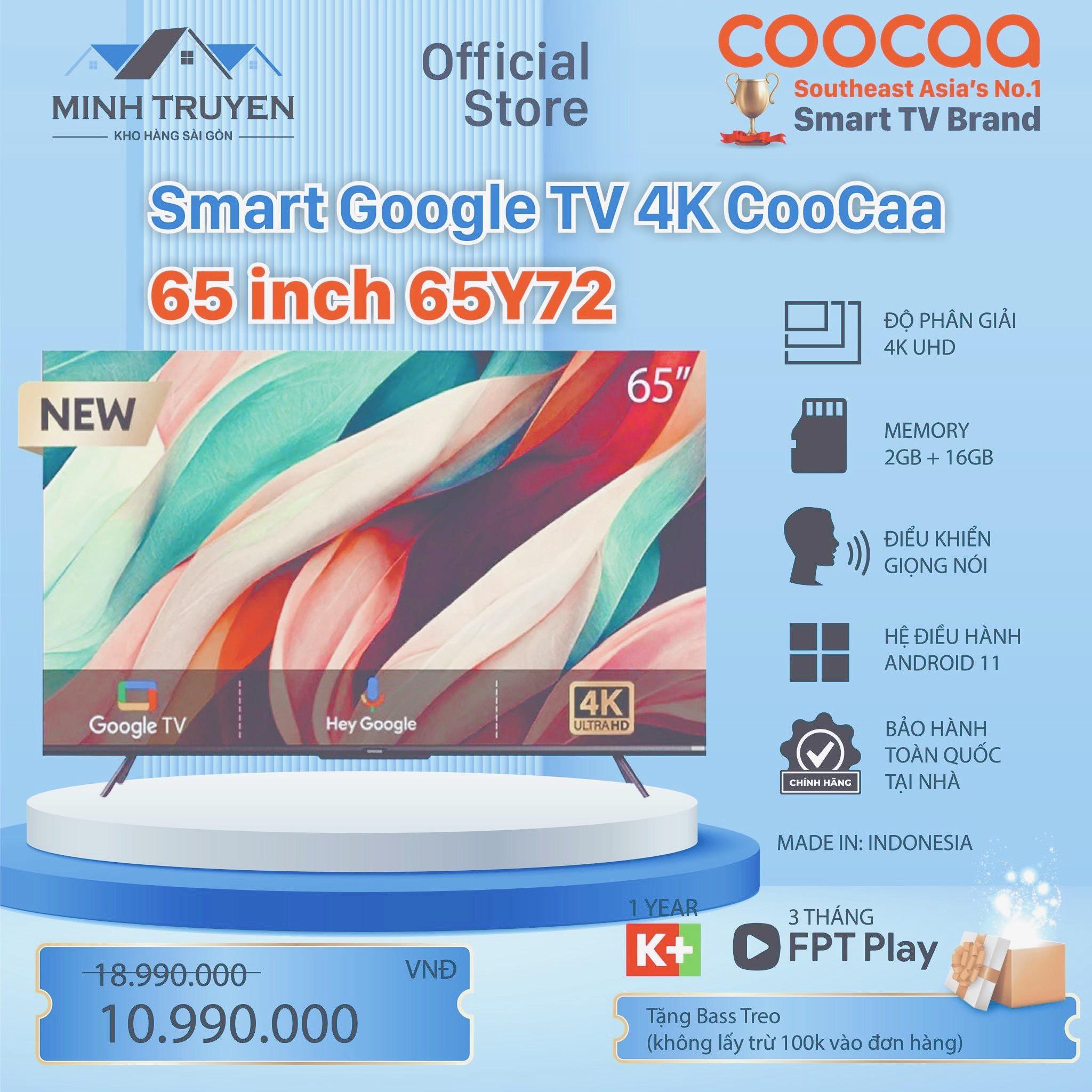 GoogleTV Tivi Coocaa  4K 65 inch 65Y72  - CHÍNH HÃNG 100%