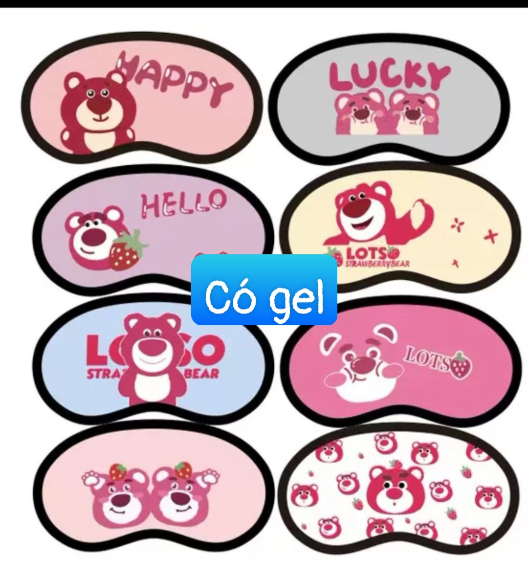 Bịt Mắt Che Mắt Ngủ Hình Gấu Dâu Có Túi Gel Massage Hình Cute