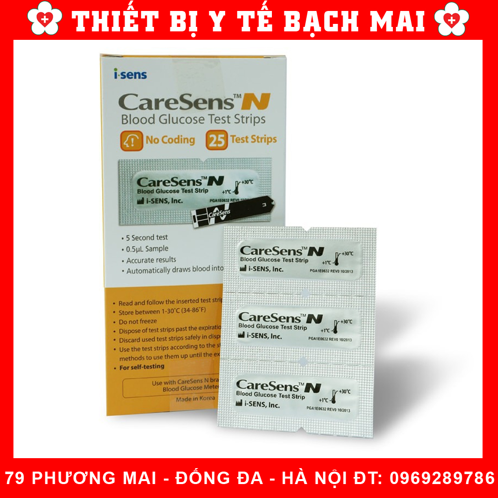 Que Thử Đường Huyết Caresens N (Hộp 25 Que Vỉ) - Thương Hiệu Hàn Quốc