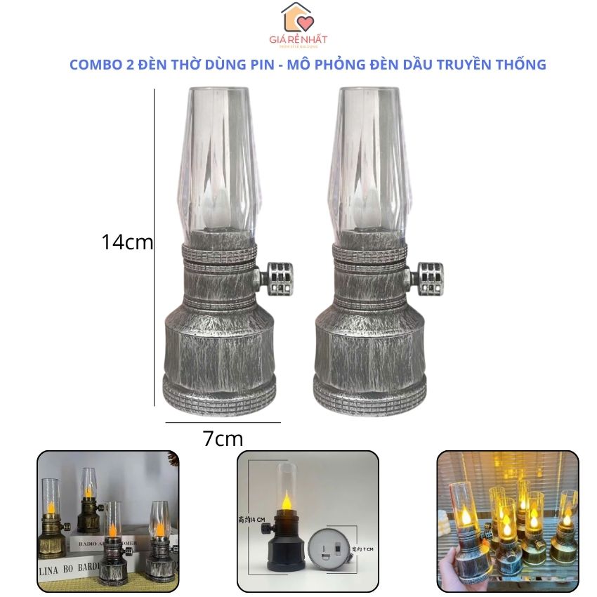 Combo 2 đèn thờ dùng pin cao cấp bóng Led nhấp nháy như đèn dầu cúng bàn thờ tổ tiên thần tài