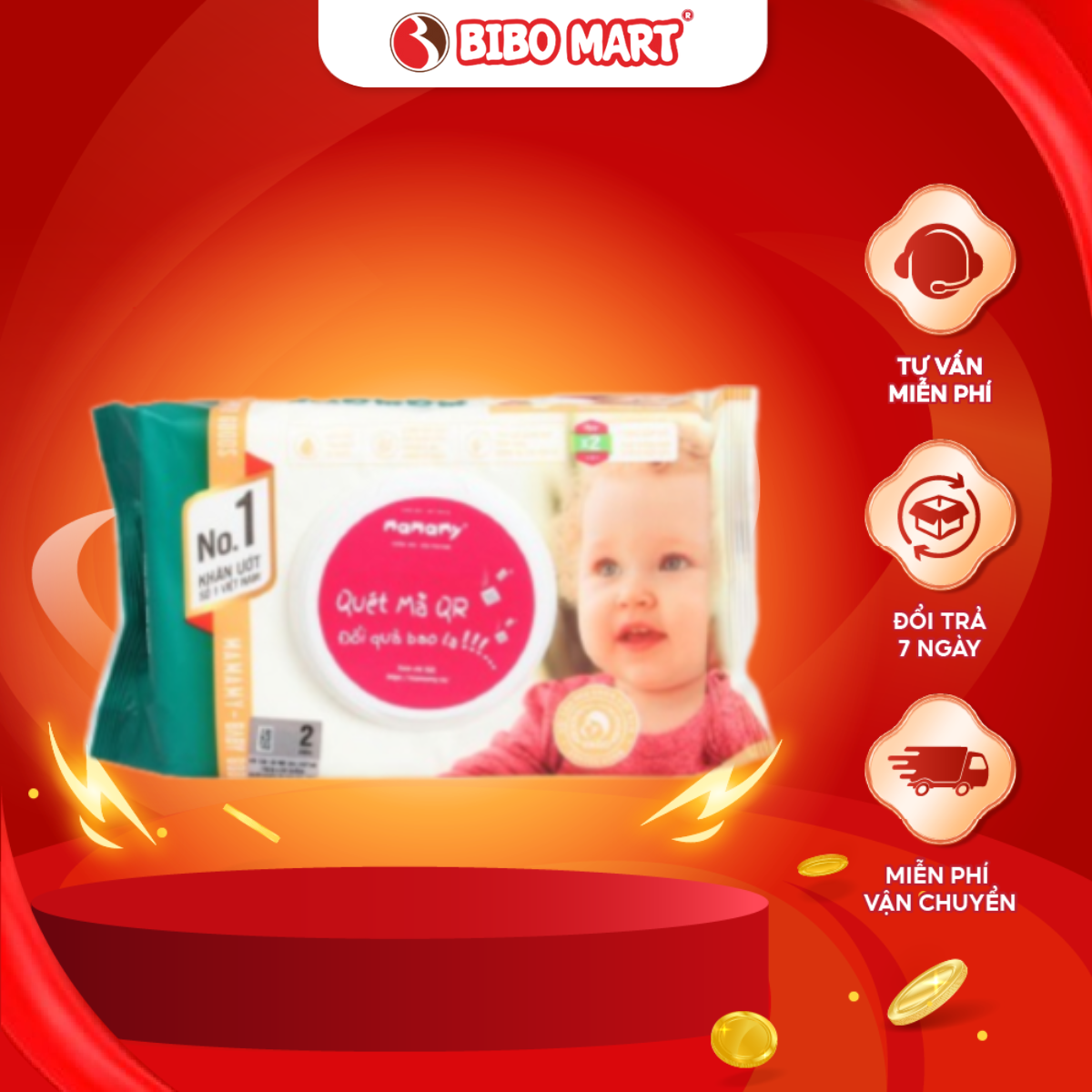 Khăn Giấy Ướt Mamamy Có Nắp Không Cồn Không Gây Kích Ứng Chống Hăm Chống Rôm Sẩy Cho Bé 80 Tờ - Bibomart