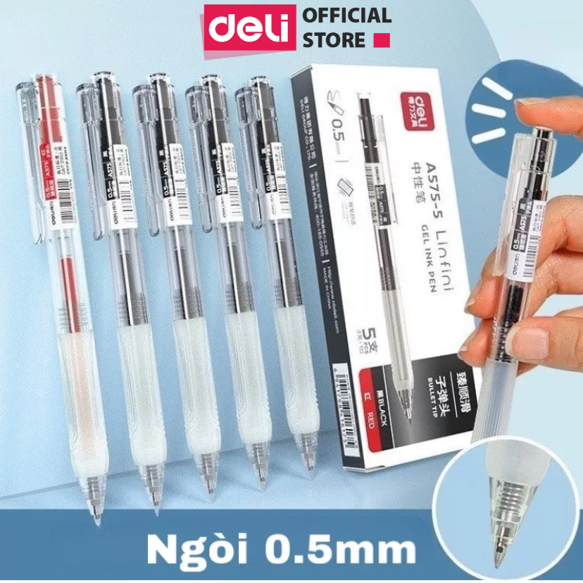 Combo 20 Bút bi bút gel bấm mực đen xanh DELI ngòi 0.5mm Bút bi nước viết mực đen cho học sinh - A57