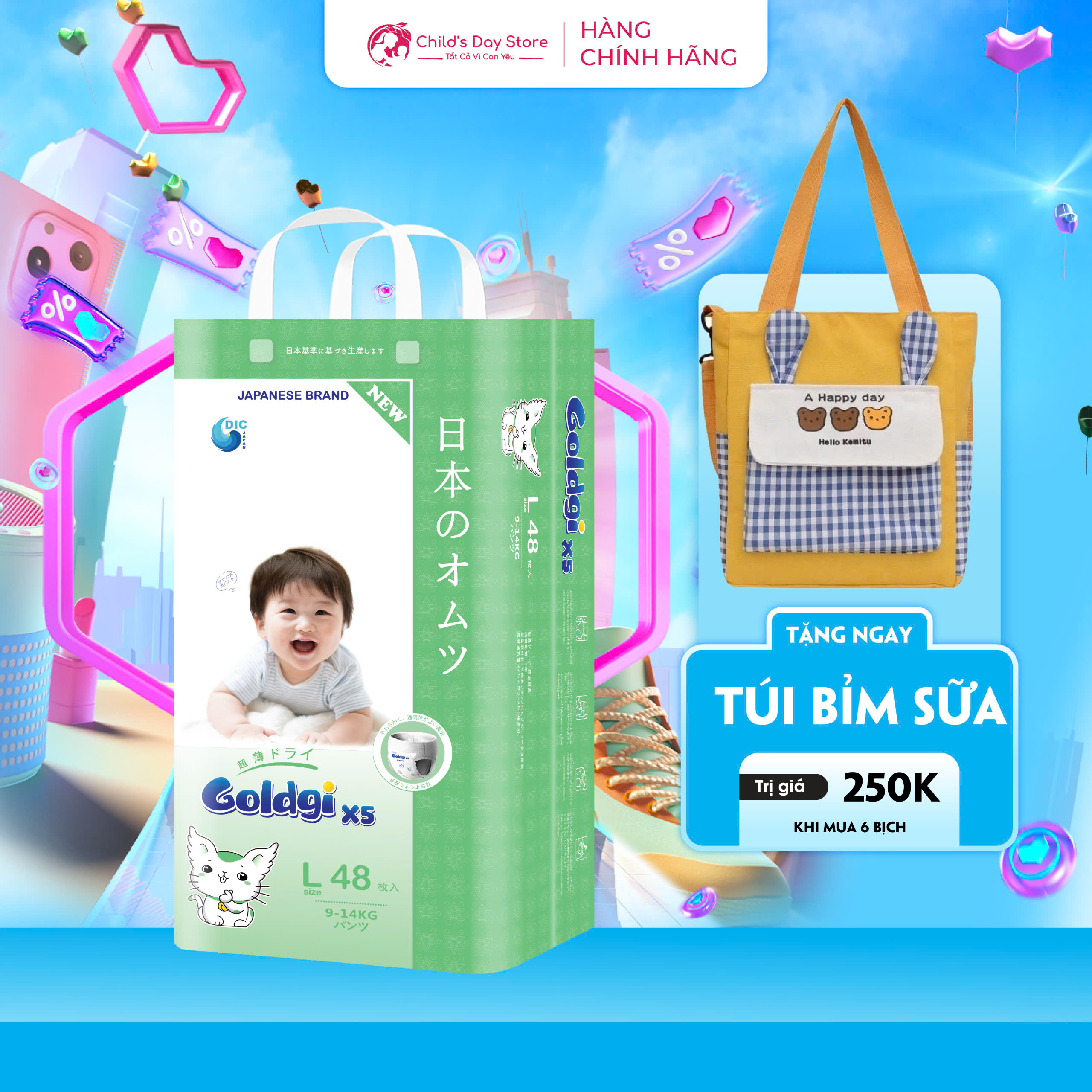 Bỉm Goldgi Nhật Goldgi X5 Goldgi - Tã Dán quần các Size - Childs_day