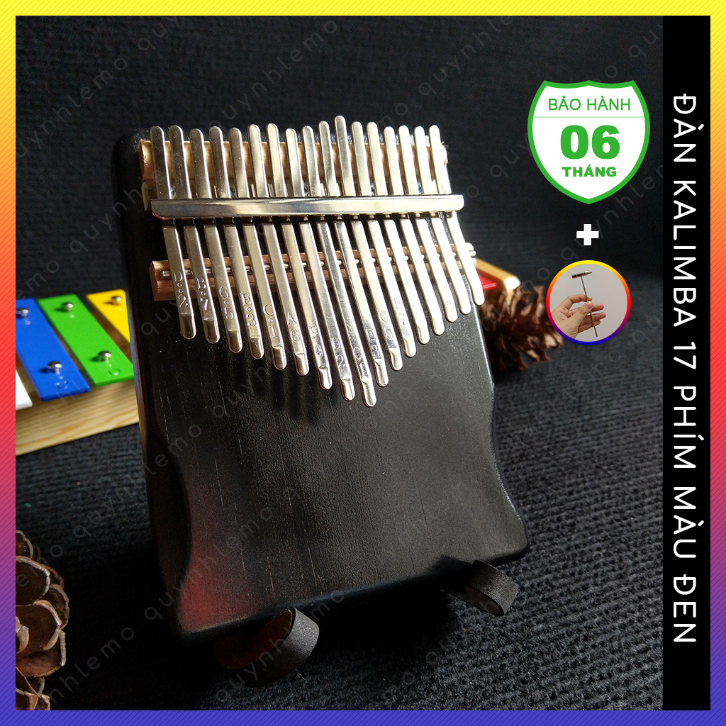 Đàn kalimba 17 phím nguyên khối Manhogany QUYNHLEMO Kalimba 17 phím màu đen đồ chơi cho bé phụ kiện gồm búa chỉnh âm.