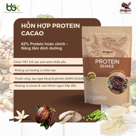 Bột Protein Shake hữu cơ thuần chay Dragon Superfoods Vegan Protein