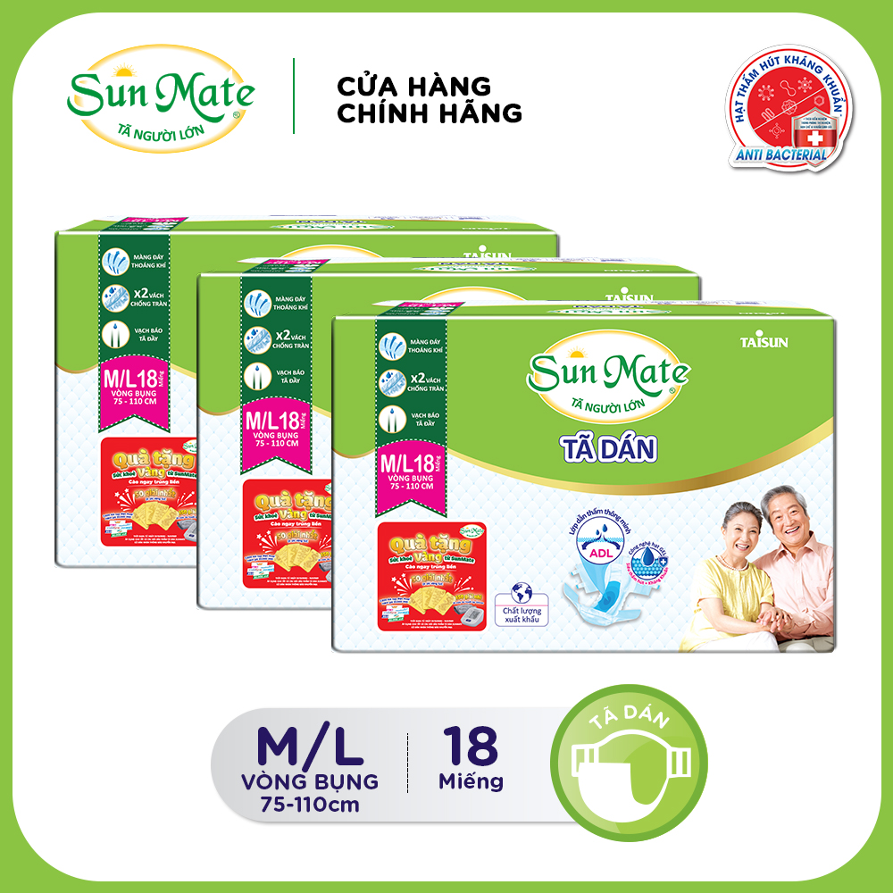 [Bao Bì Mới Có Thẻ Cào] Combo 3 Tã Dán Người Già Sunmate M/L18