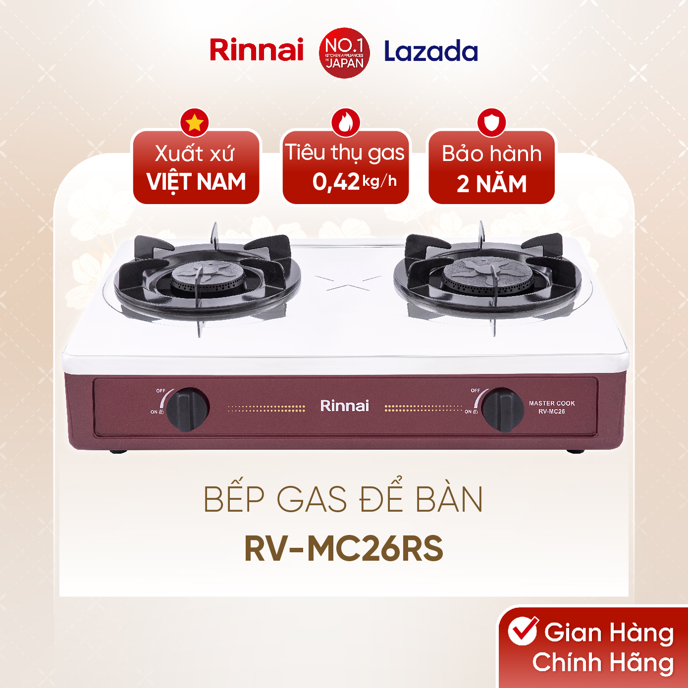 Bếp gas dương Rinnai RV-MC26RS mặt bếp inox và kiềng bếp men - Hàng chính hãng.