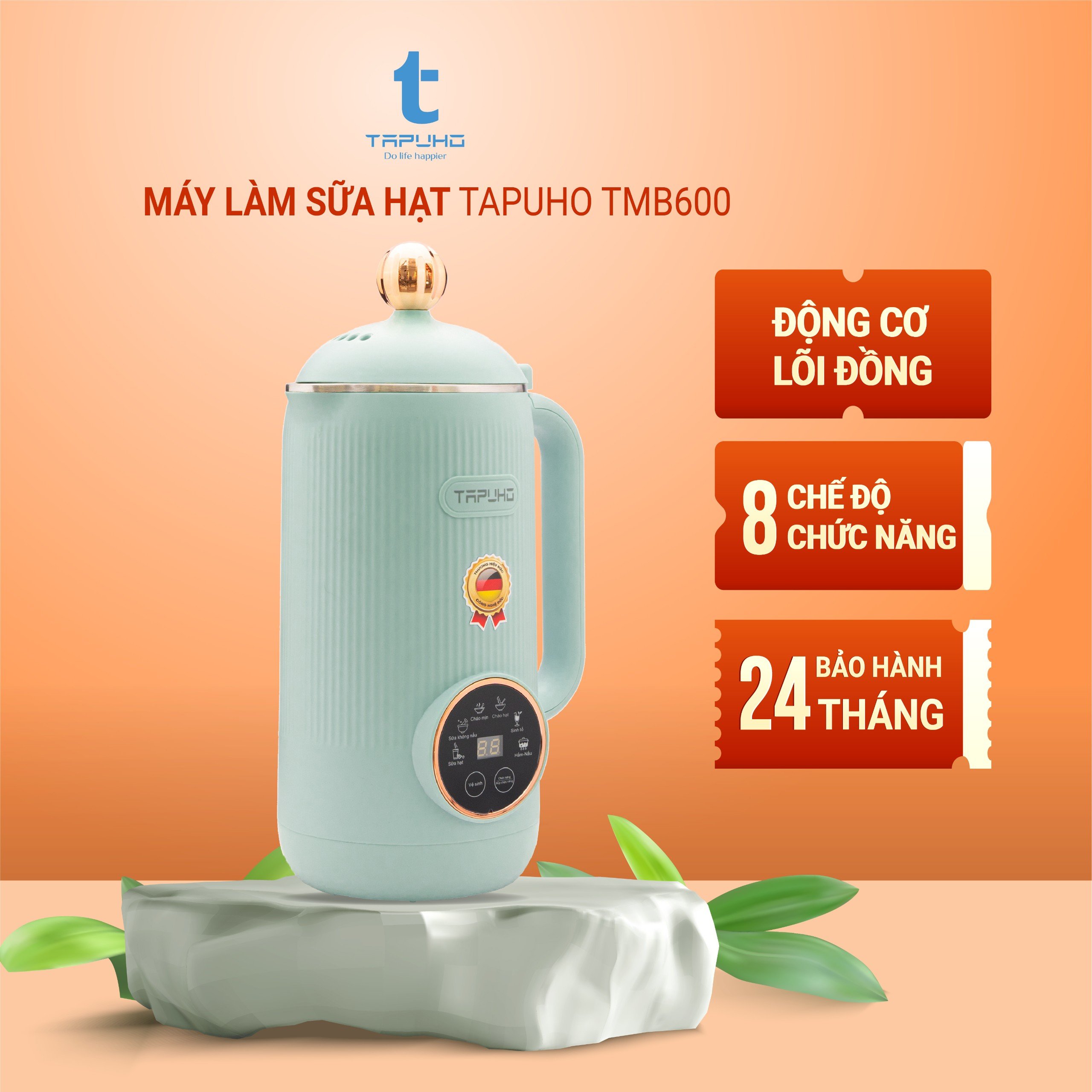 Máy Làm Sữa Hạt TAPUHO T01 Máy Xay Nấu Sữa Hạt Đa Năng Công Suất 2000W Dung Tích 1.75L Bảo hành chín