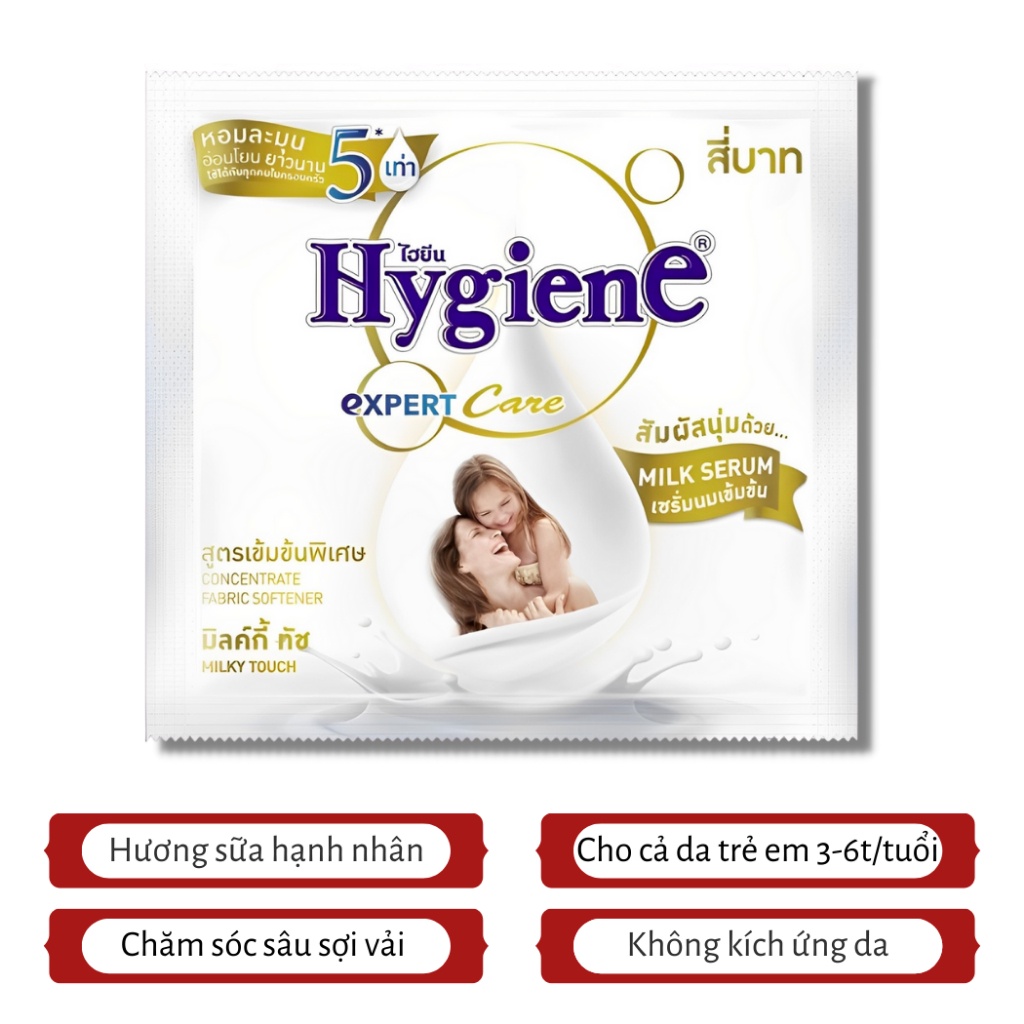 (Hàng Thái) Gói Nước Xả Vải Hygiene Thái Lan 20ml/Gói Giặt Xả Quần Áo Siêu Đậm Đặc Làm Mềm Vải Lưu Hương Bền Lâu!!!