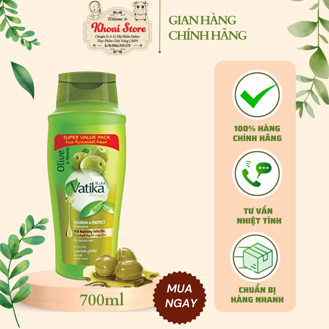 [Date T12/2023]Dầu Gội Nuôi Dưỡng Bảo Vệ Dabur Vatika - Olive 700ml