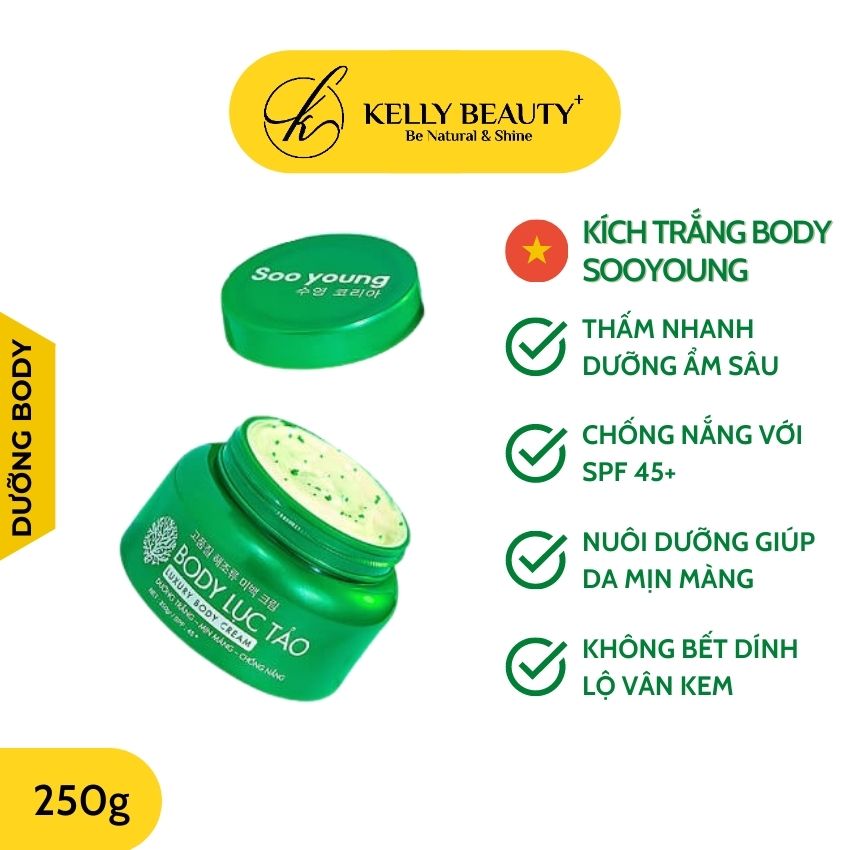 Kem Dưỡng Trắng Body Lục Tảo Sooyoung Korea 250G – Dưỡng Trắng Da Toàn Thân Giữ Ẩm Chống Nắng Không Bết Dính | Kelly Beauty