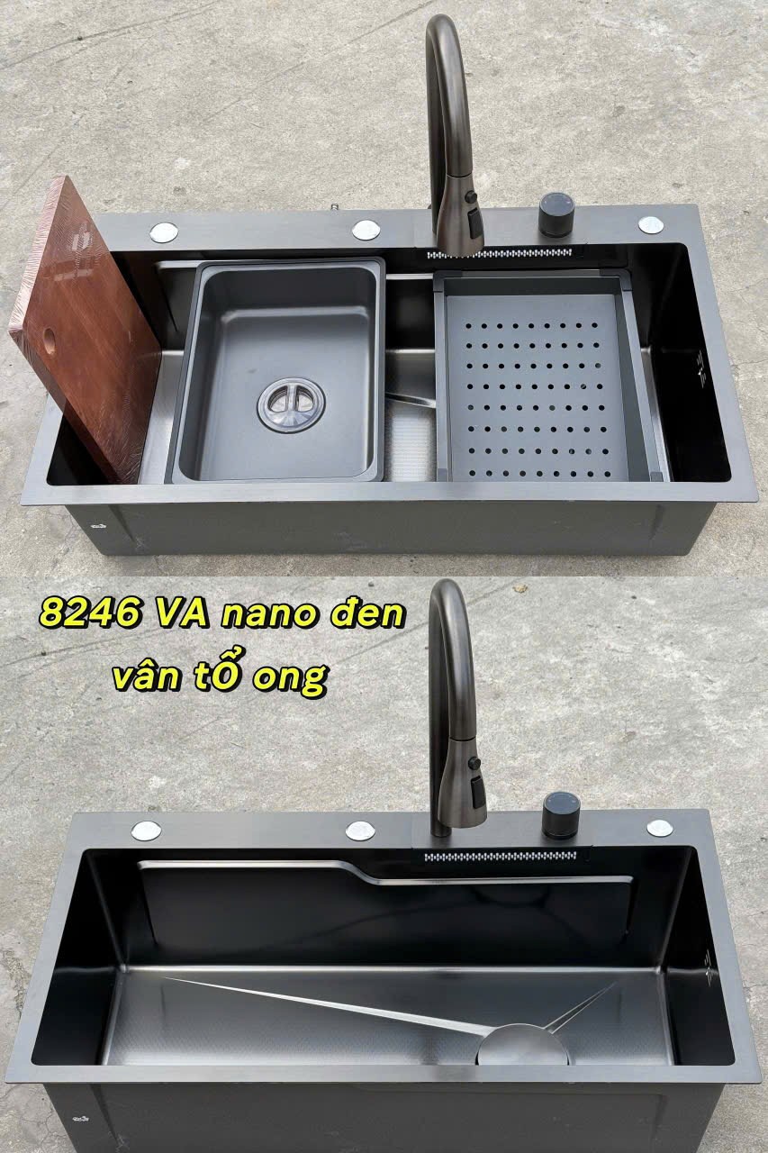 Chậu Rửa Bát 1 Hộc Thông Minh Lami Bồn Rửa Chén Phủ Nano Kèm Vòi Đa Năng 3 Chế Độ Nhiều Kích Cỡ