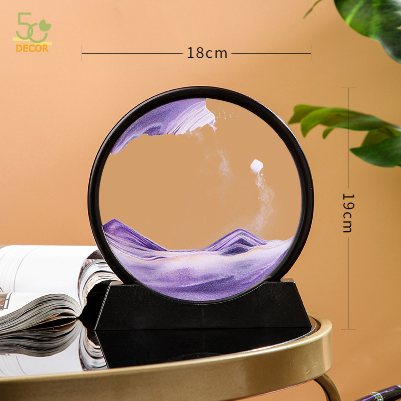 Tranh cát chảy chuyển động 3D tranh cát lún decor trang trí bàn quà tặng lưu niệm khung hình tròn