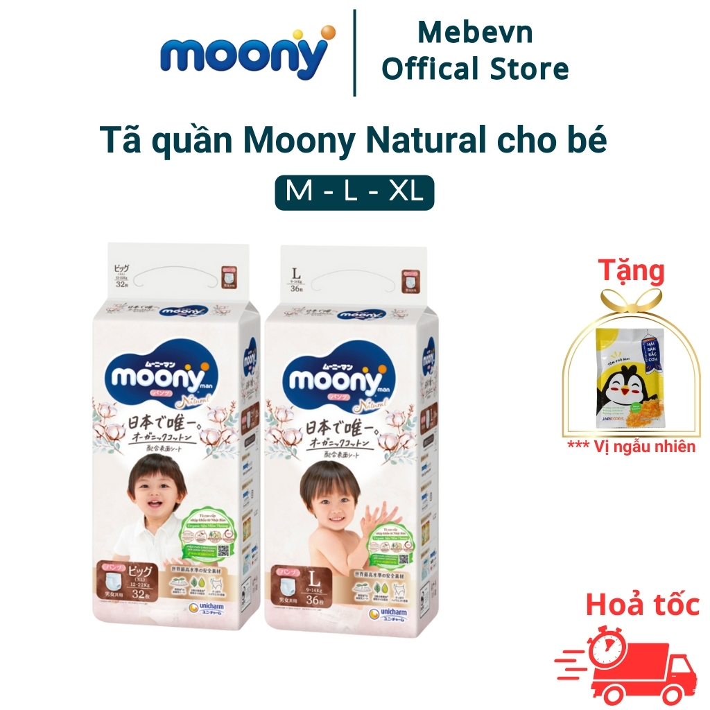 [Voucher 10% toàn gian] Bỉm moony trắng bỉm moony natural chính hãng tã quần moony đủ size M46/L36/X