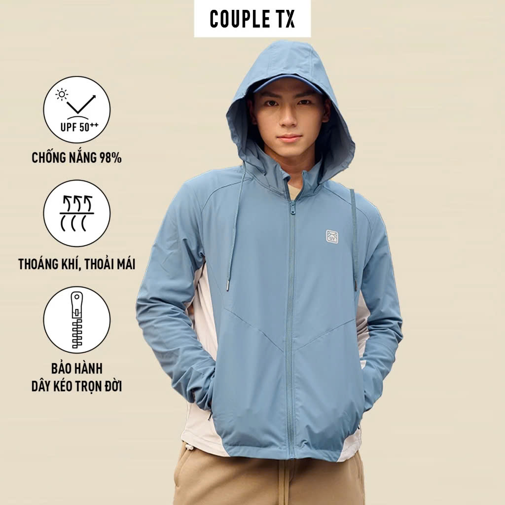 Áo Khoác Chống Nắng Nam COUPLE TX - Áo Khoác Chống Tia UV Pro Windbreaker Có Nón Có 2 Túi Trong Form