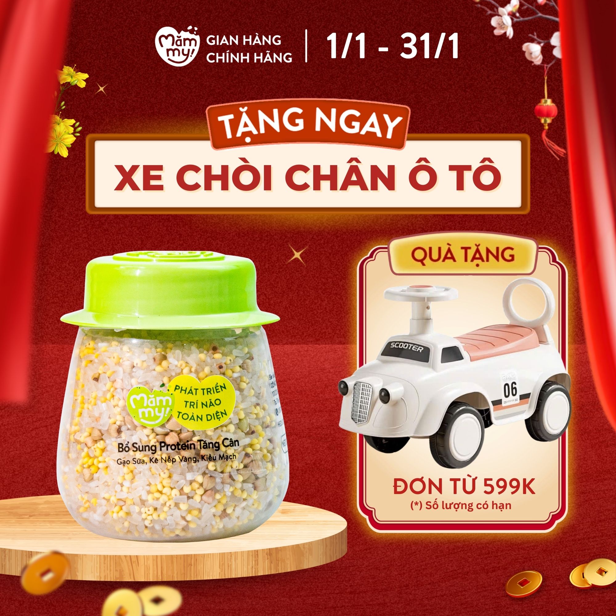 Hạt mix Mămmy cho bé ăn dặm protein tăng cân trên 6 tháng gạo sữa kiều mạch và kê nếp hũ 135g