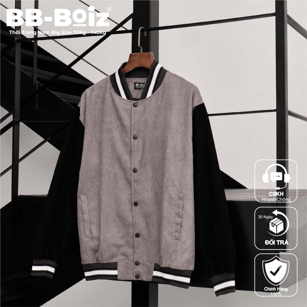 Áo khoác bomber nam BB-Boiz Big Size vải nhung tâm form bigsize 80-130kg