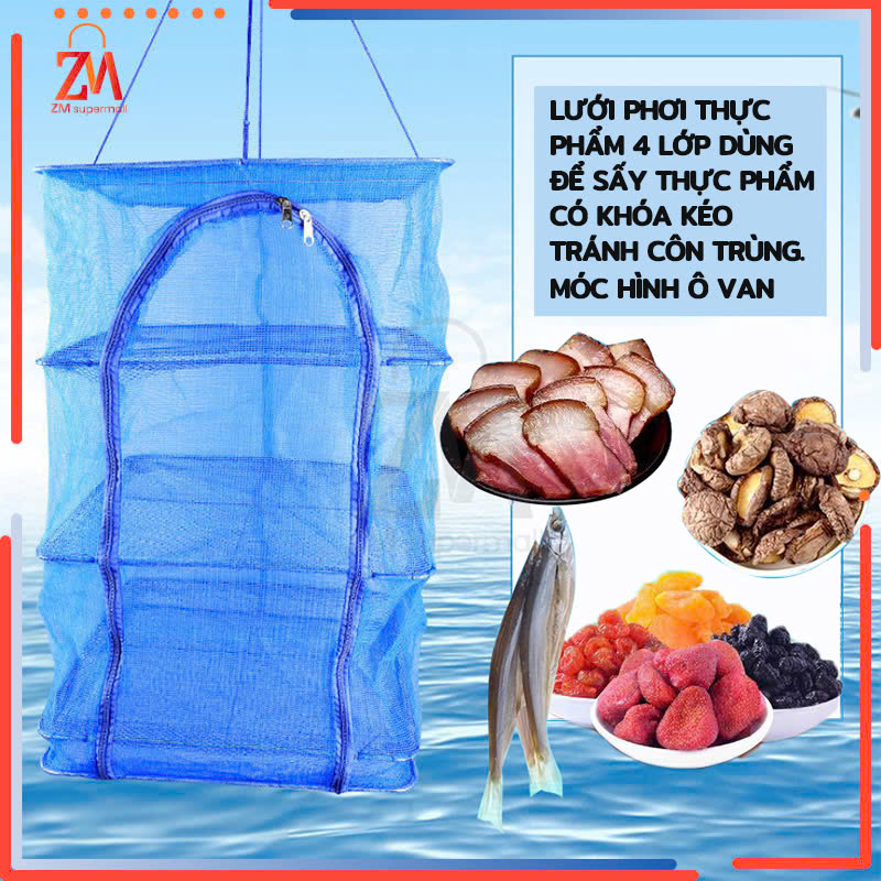 LỒNG LƯỚI 4 TẦNG PHƠI KHÔ THỰC PHẨM PHƠI CÁ KHÔ CHỐNG CÔN TRÙNG BỤI BẨN CHÓ MÈO TIỆN LỢI - LỒNG LƯỚI