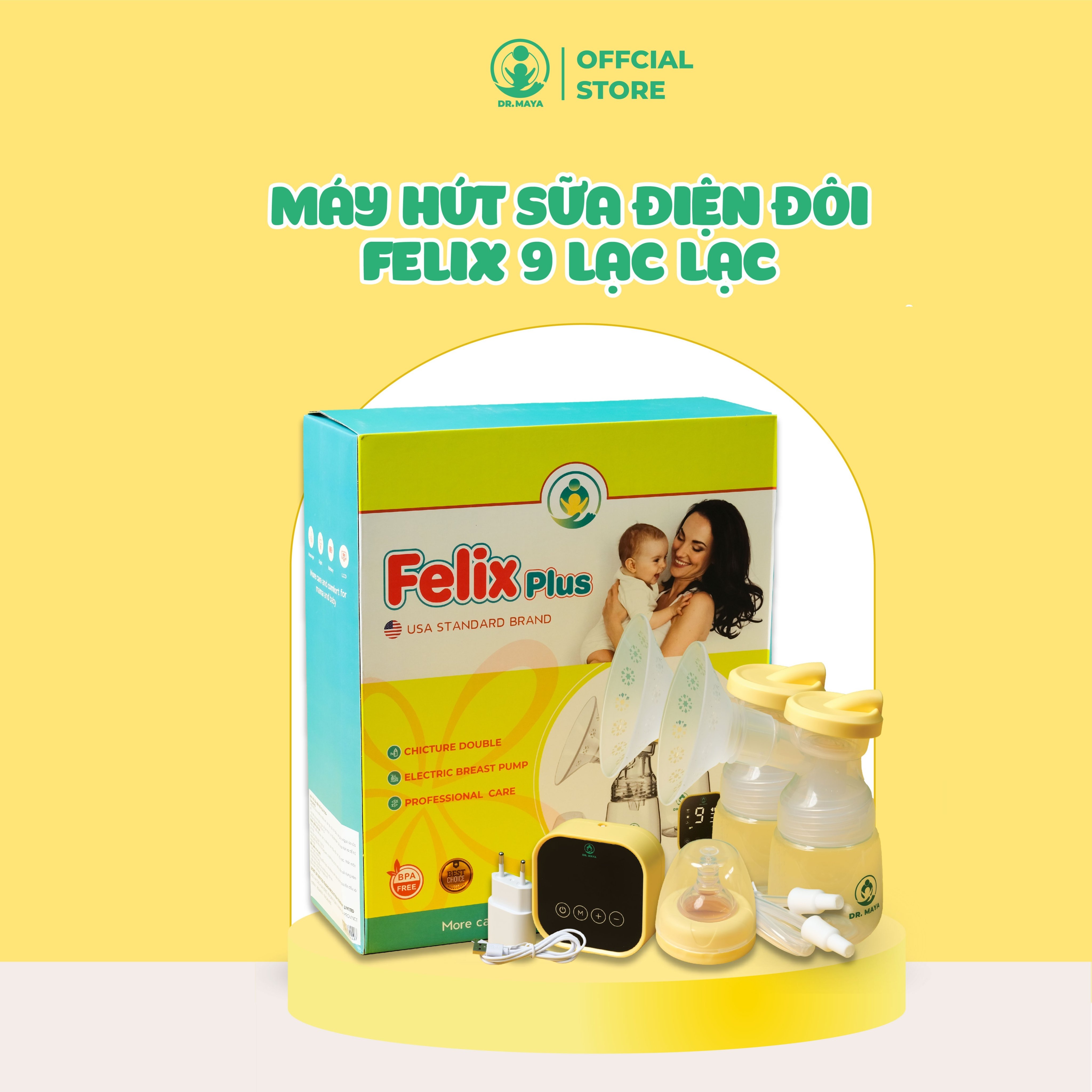 Máy hút sữa Điện Đôi Felix 9 Lạc lạc Dr.maya cấp độ hút chuyên sâu ( Bảo Hành chính hãng 12 Tháng + 