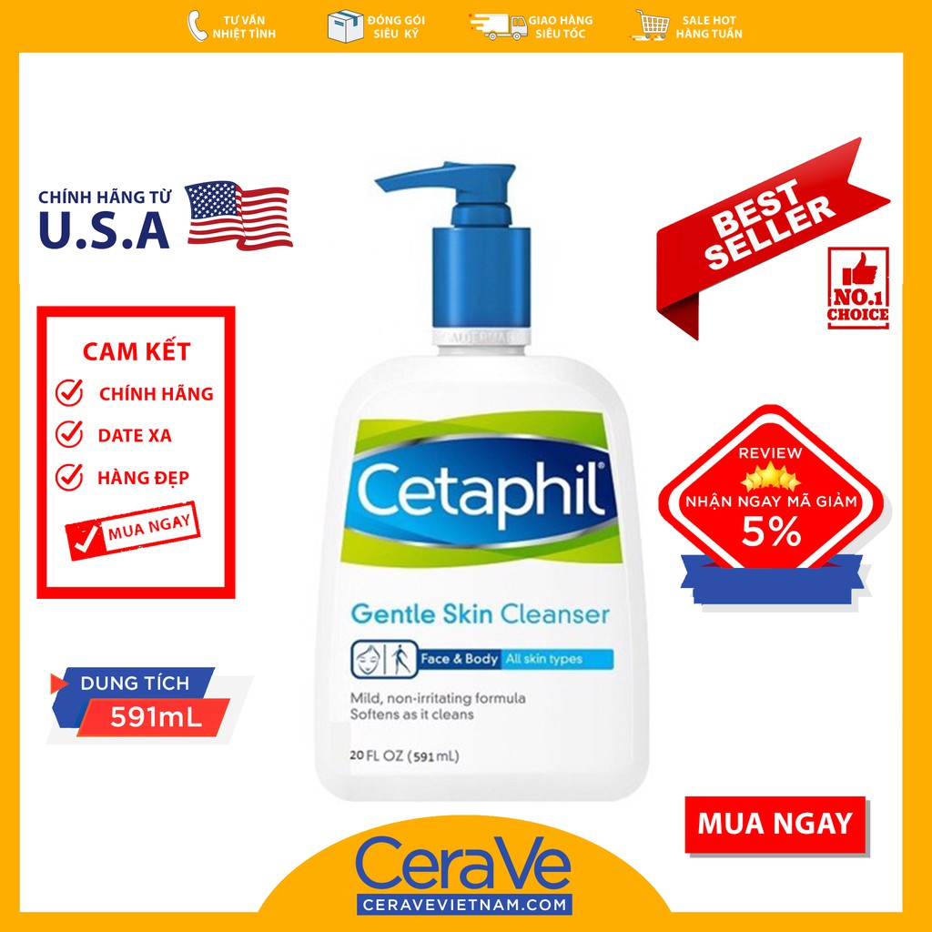 [Hcm]Cetaphil Gentle Skin Cleanser Face & Body - Sữa Rửa Mặt Dịu Nhẹ Cho Da (500Ml - 591Ml)