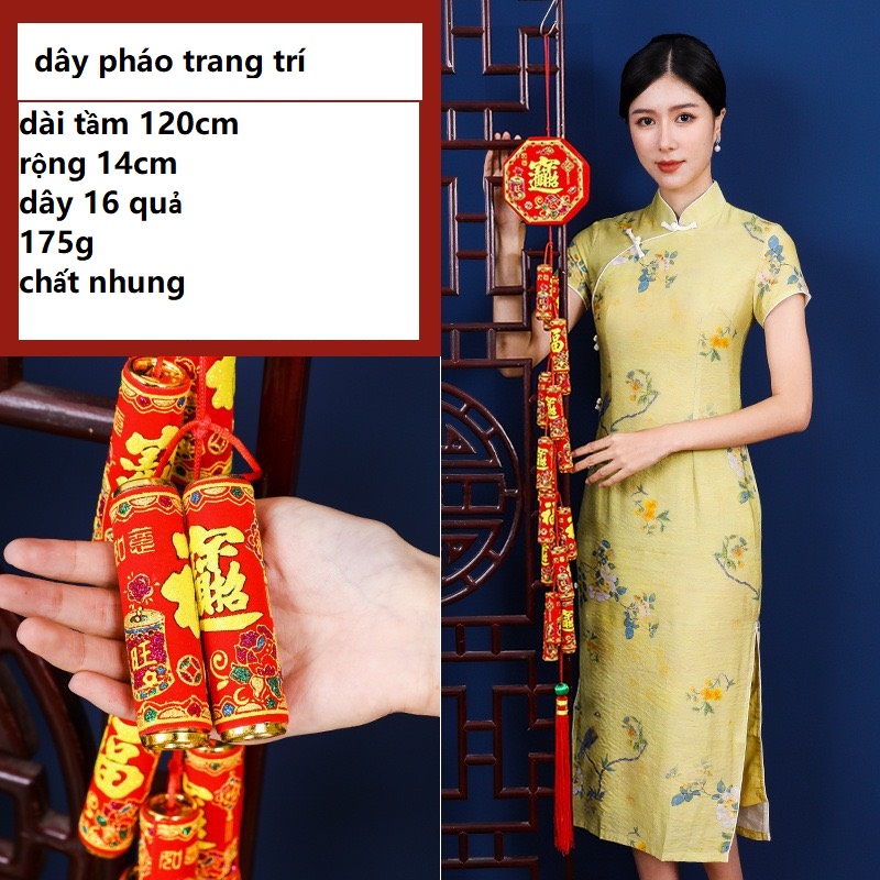 DÂY PHÁO GIẢ BẰNG NHUNG TRANG TRÍ TẾT 120CM DÀI