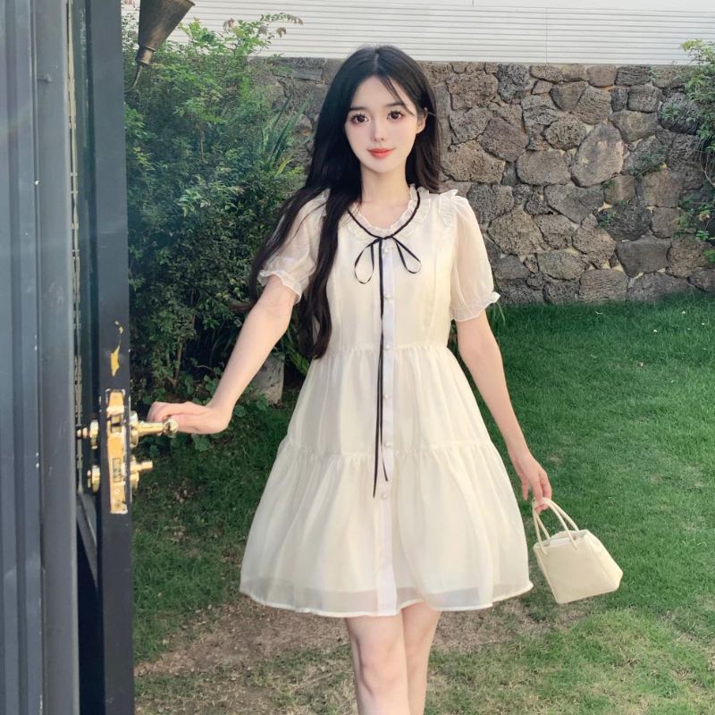 Váy tiểu thư dự tiệc màu trắng sang chảnh dáng dài xoè bánh bèo công chúa  nữ tính thanh lịch Hàn Quốc đi sự kiện | Shopee Việt Nam