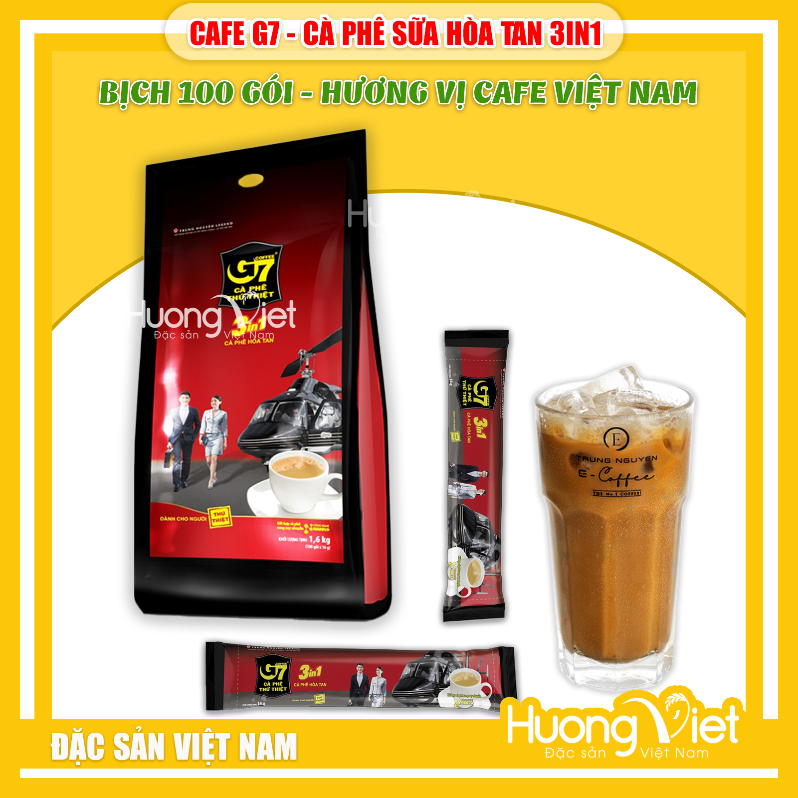 Cafe G7 3in1 bịch 100 gói x 16gr - Cà phê sữa hòa tan Trung Nguyên Legend (gói dài) - đặc sản cà phê