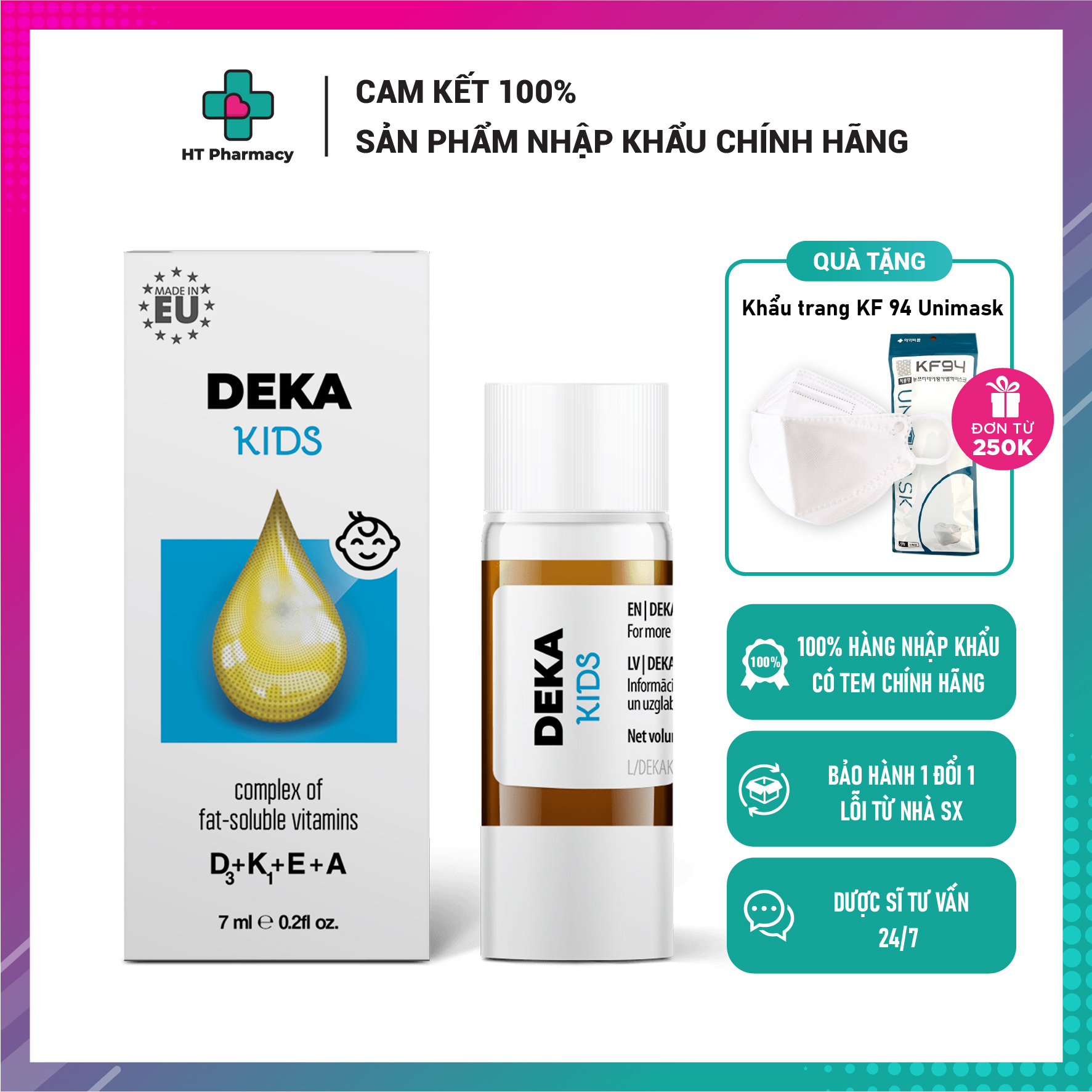Deka Kids dạng nhỏ giọt - Bổ xung Vitamin D3+K1+E+A cho bé Deka Kid (lọ 7ml)