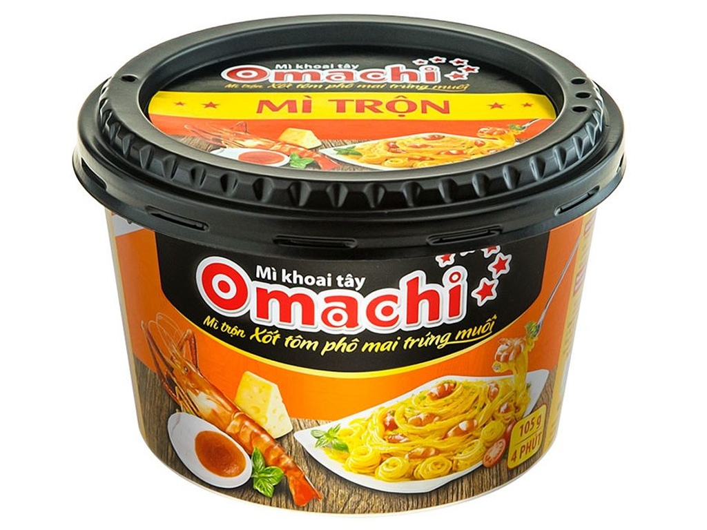 Mì trộn Omachi Ba Vị xốt Spaghetti Xốt Tôm Phô Mai Trứng Muối Thịt Xiên Nướng