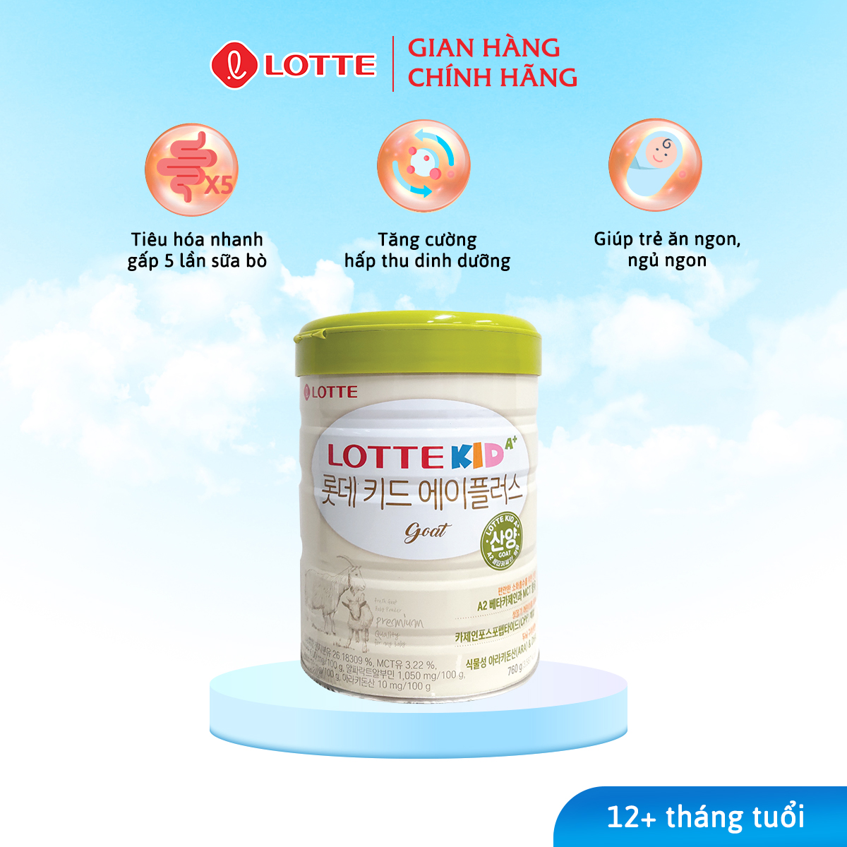 Sữa Dê Lotte Kid A+ Hàn Quốc bổ sung canxi hỗ trợ phát triển chiều cao cho trẻ 760g