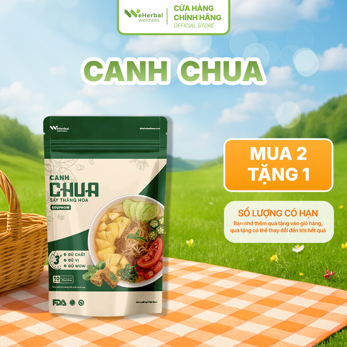 Canh Chua Ăn Liền Sấy Thăng Hoa Eherbal Hộp 72g (Hộp 6 viên x 12g)