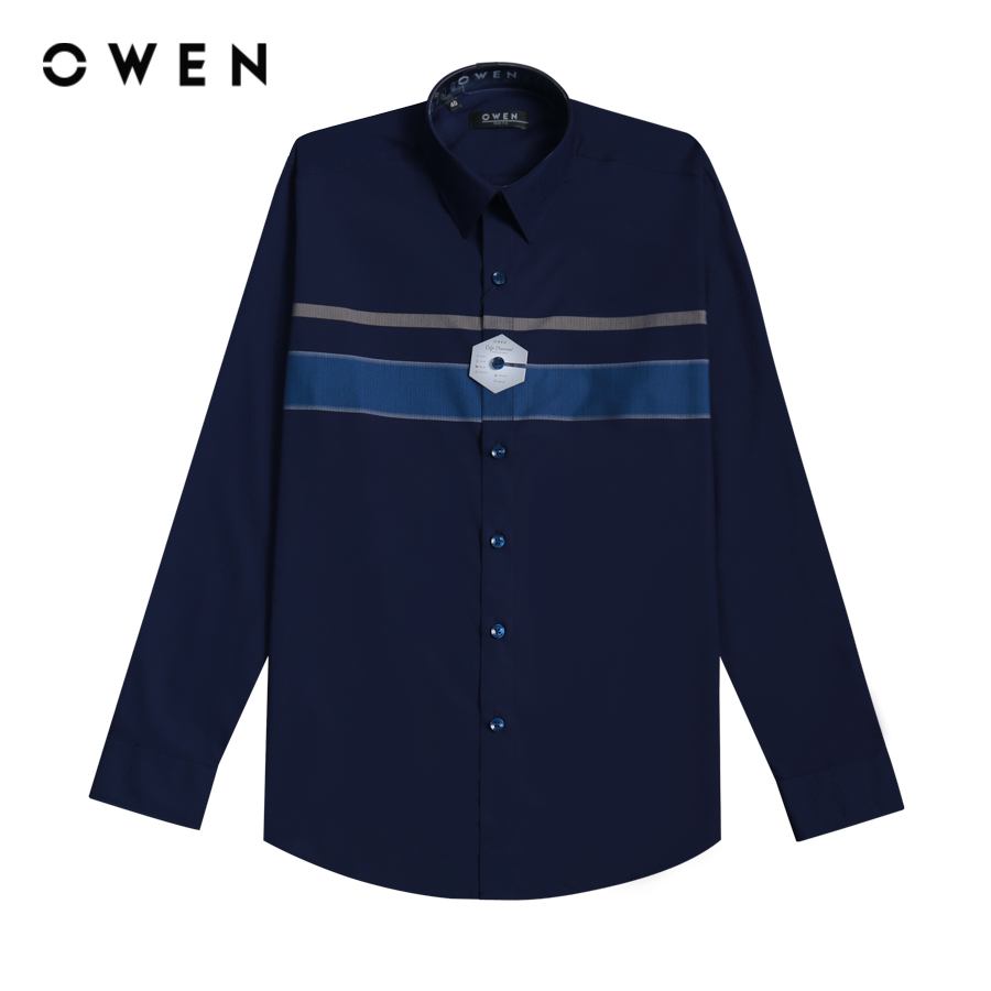 OWEN - Áo sơ mi dài tay Slim Fit AS220931D màu Navy chất liệu Cafe