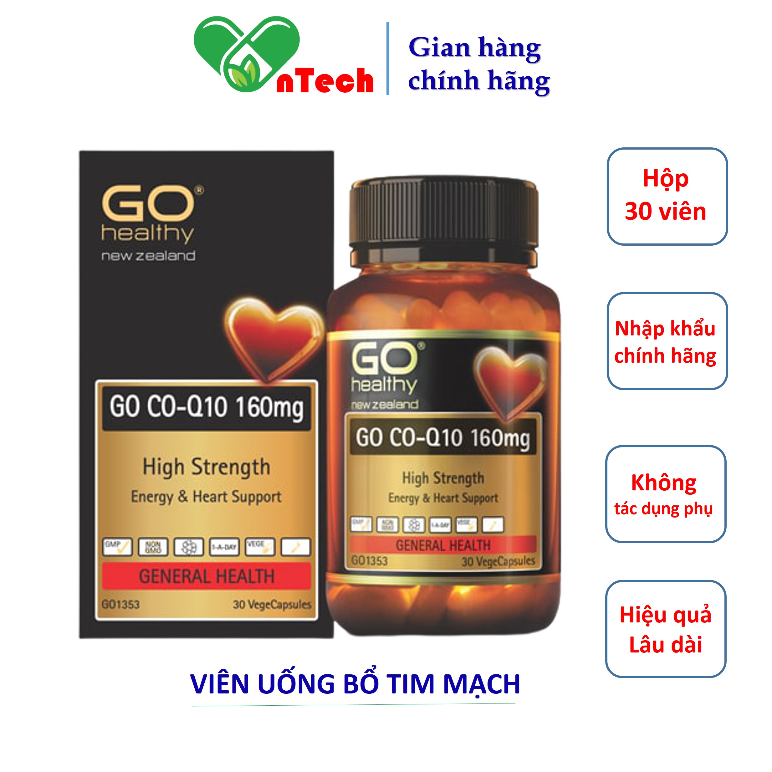 Viên Uống Bổ Tim Mạch Go Co Q10 160Mg Hỗ Trợ Làm Giảm Quá Trình Lão Hóa Tim Mạch Hỗ Trợ Giảm Nguy Cơ Tai Biến Tăng Cường Miễn Dịch Hộp 30 Viên