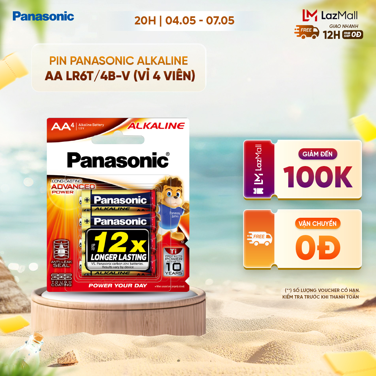 Pin Panasonic Alkaline AA LR6T/4B-V (Vỉ 4 viên) – Hàng Chính Hãng