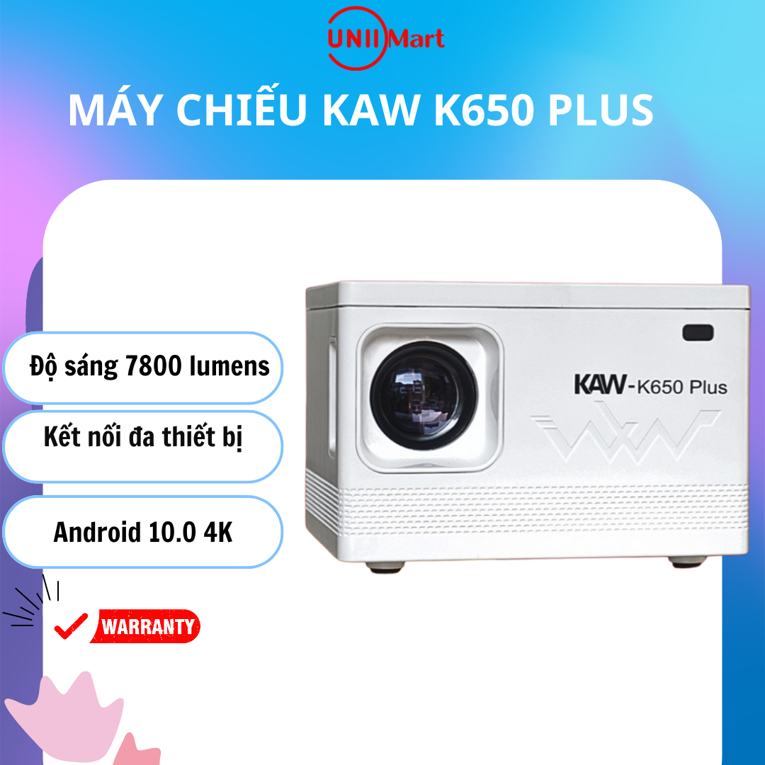 Máy Chiếu Mini 4K KAW K650 Plus chính hãng Full HD Kết Nối Wifi Điện Thoại Độ Phân Dải Cao Sắc Nét -