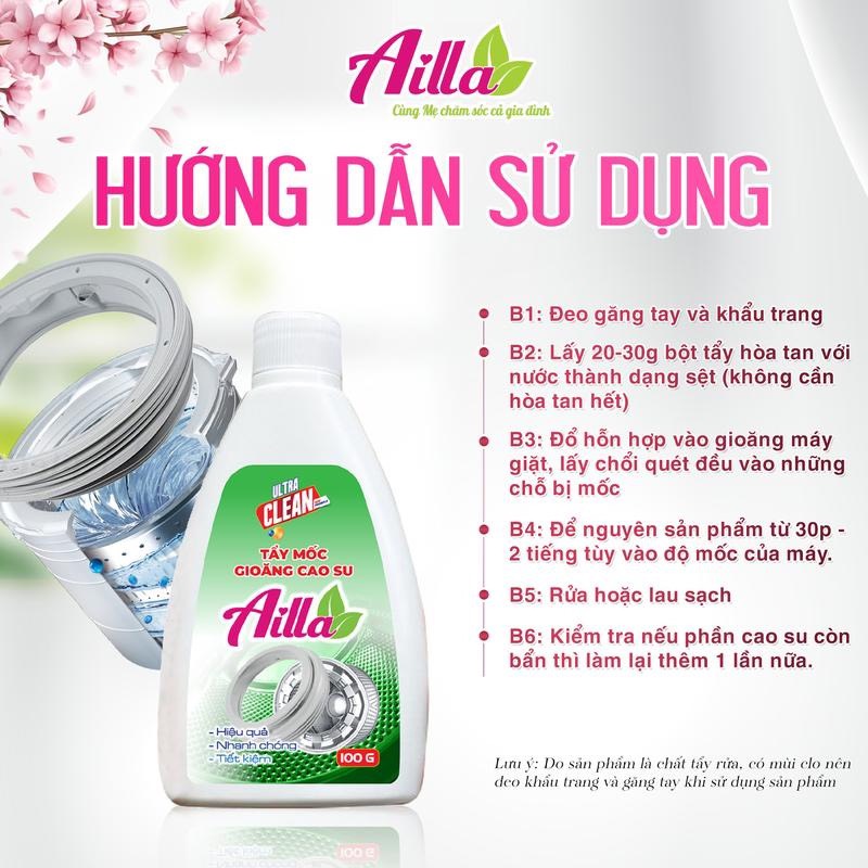 Bột tẩy lồng giặt Ailla chai 300gr diệt 999% vi khuẩn khử mùi máy giặt dễ dàng sử dụng  làm sạch mản