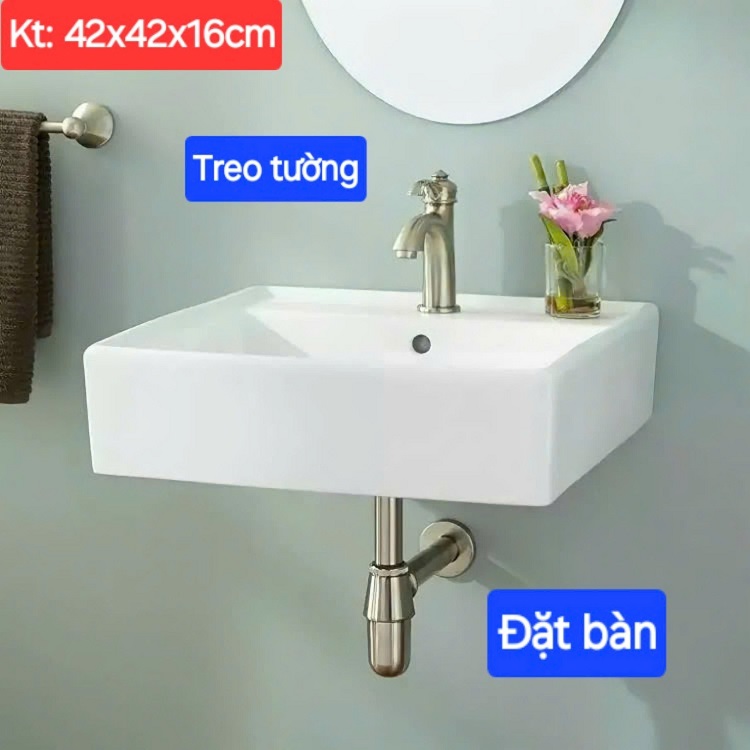 Chậu rửa mặt lavabo mini LV021 BẢO HÀNH MEN SỨ 20 NĂM - Kiểu treo tường hoặc để bàn - Màu trắng sứ -