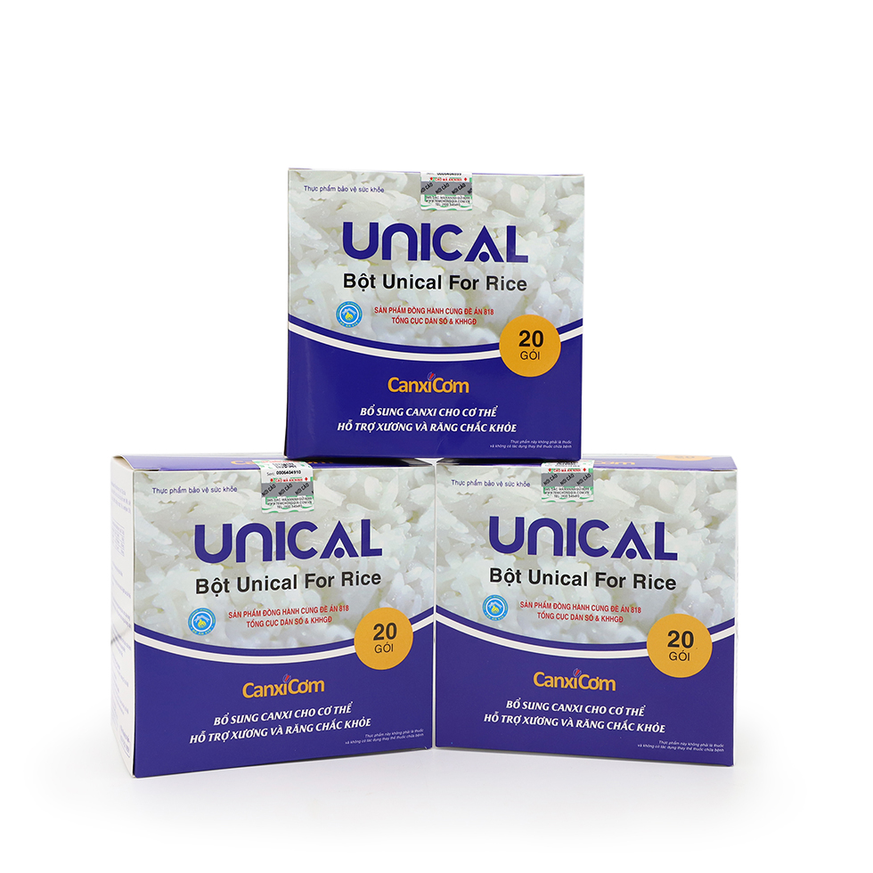 Combo 3 Hộp Canxi Cơm Unical For Rice Nhật Bản (Tặng Một Hộp Viên Khớp Salix) - Hỗ Trợ Bảo Vệ Xương Khớp Và Tăng Cường Hoạt Động Của Xương Khớp (Hộp 20 Gói 25G)