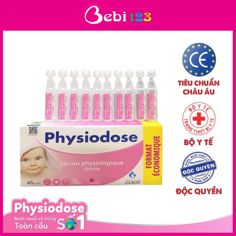 (Chính hãng) Nước muối vô trùng nước muối sinh lý Physiodose (hộp 40 ống) vệ sinh cho bé mỗi ngày