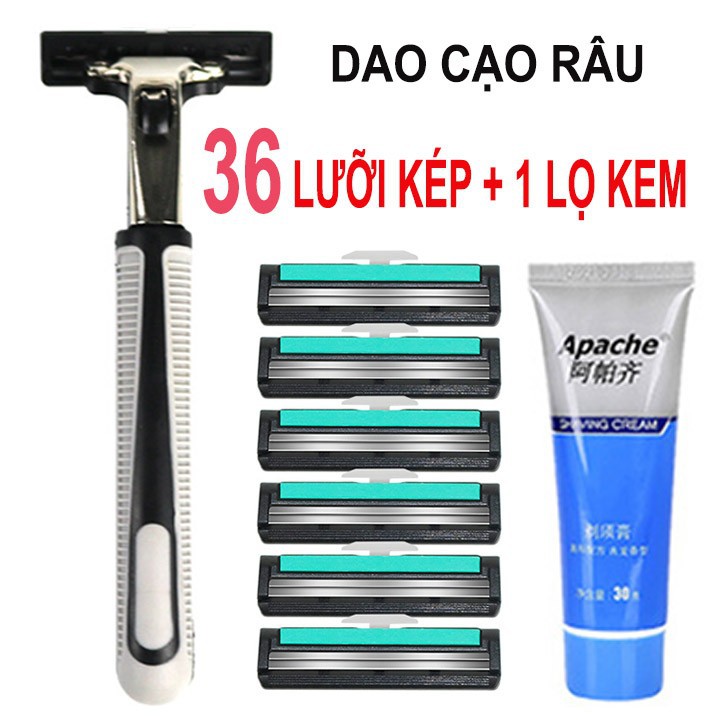 Combo Dao Cạo Râu Và Lưỡi Kép Giá Rẻ Cho Nam Giới ( 36 Lưỡi Dao Kép + 1 Bàn Cạo) Tặng 1 tuýt kem tạo bọt