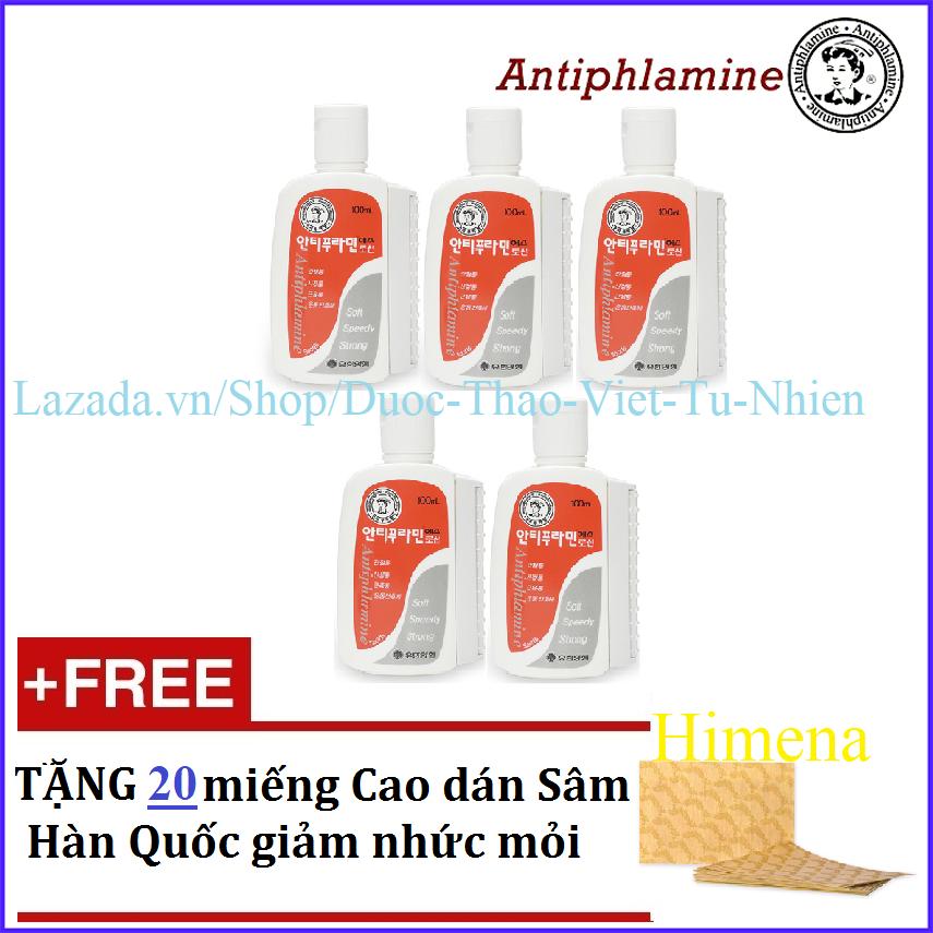 Bộ 5 Hộp Dầu Nóng Xoa Bóp Yuhan Antiphlamine Lotion + Tặng 20 Miếng Cao Dán Sâm Hàn Quốc Giảm Nhức Mỏi