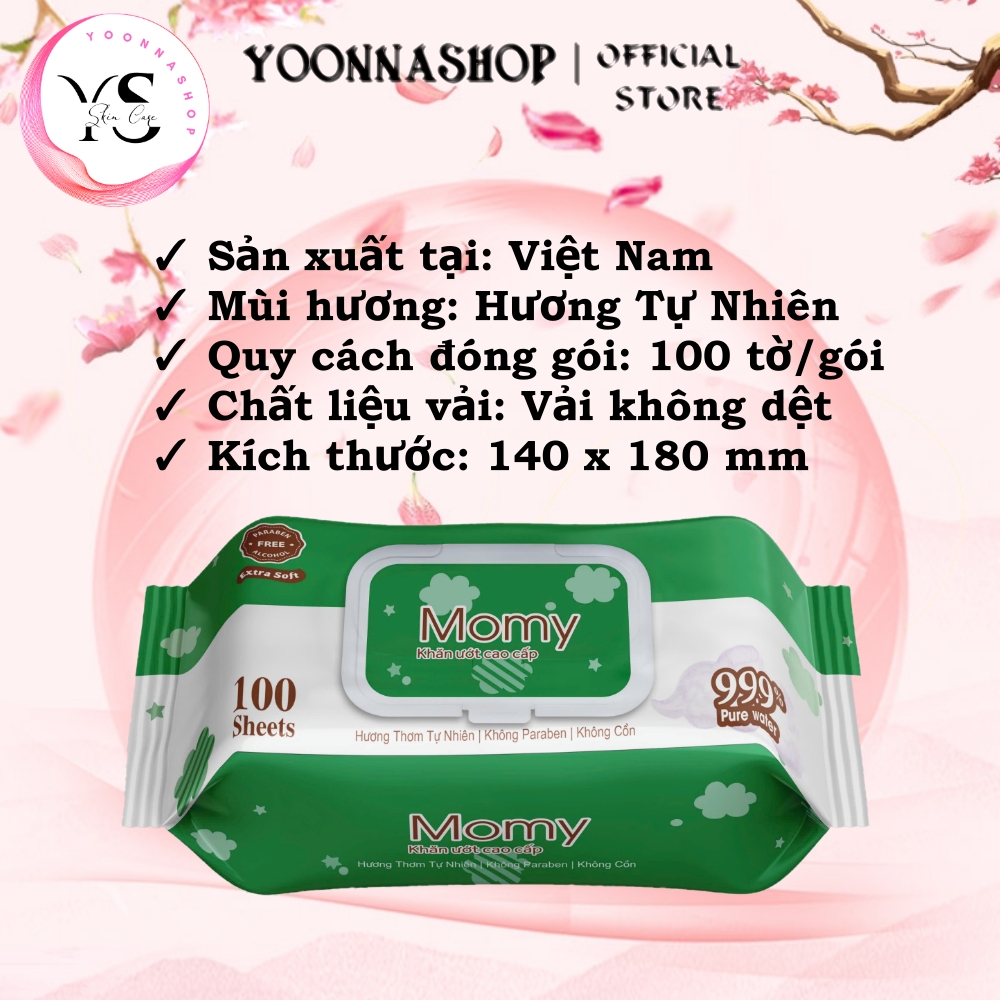 Thùng 10 gói khăn ướt Momy 100 tờ không cồn không parabens cao cấp dành cho em bé