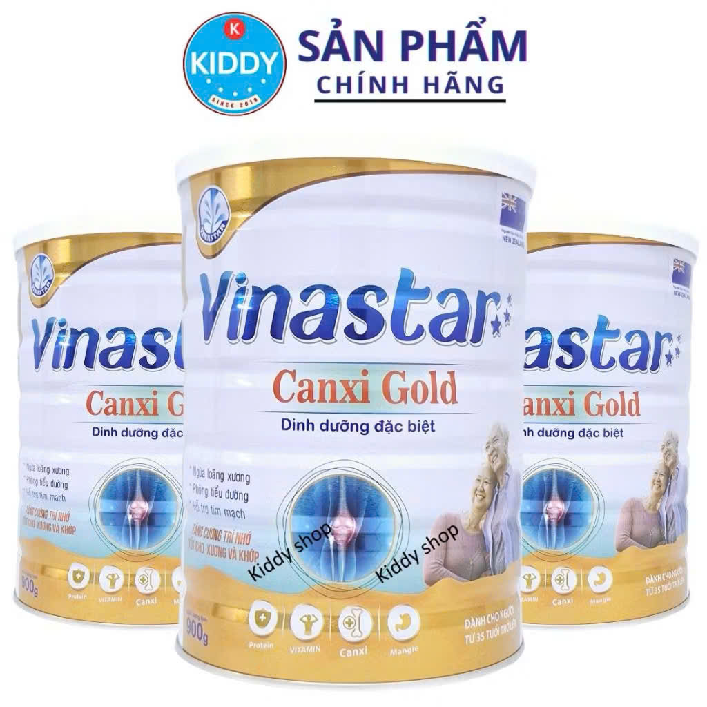 Sữa Vinastar Canxi Gold giúp bổ sung canxi cao ngừa loãng xương dành cho người già 900g (lon màu vàn