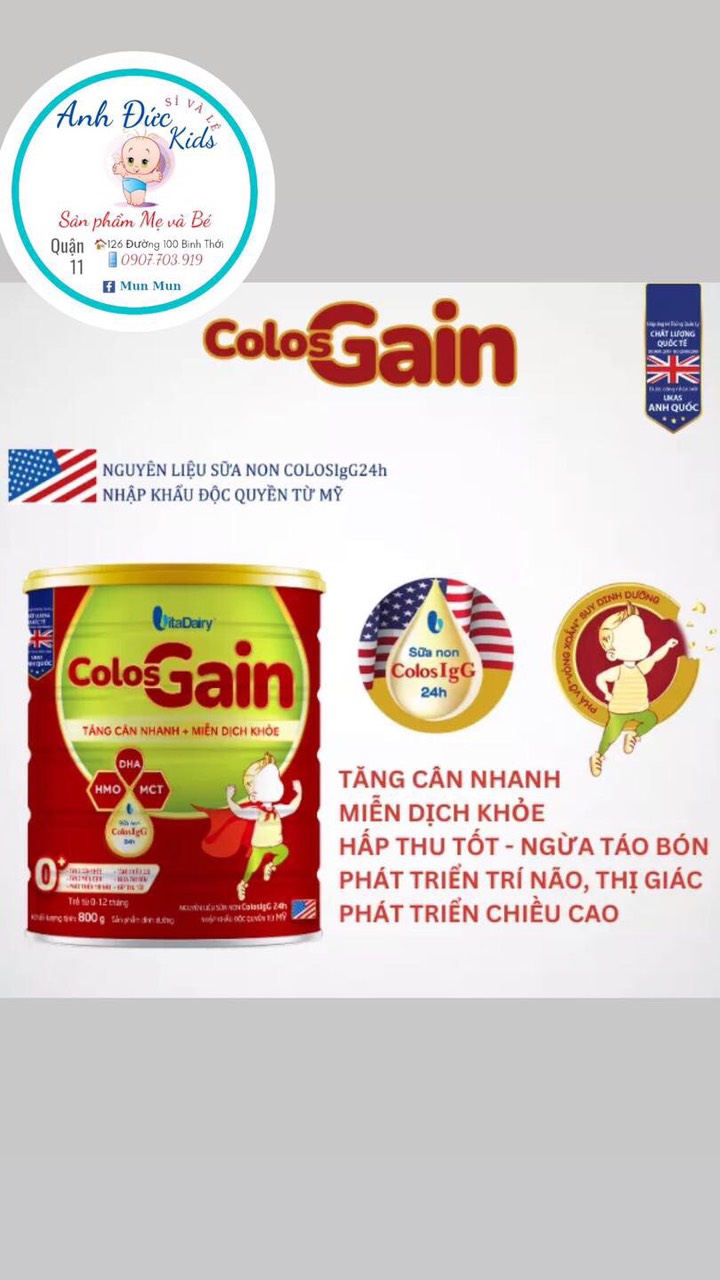 Sữa Bột Colos Gain 0+ & Gain 1+ Lon 800g [ Hàng chính hãng - Date mới 2025 ]