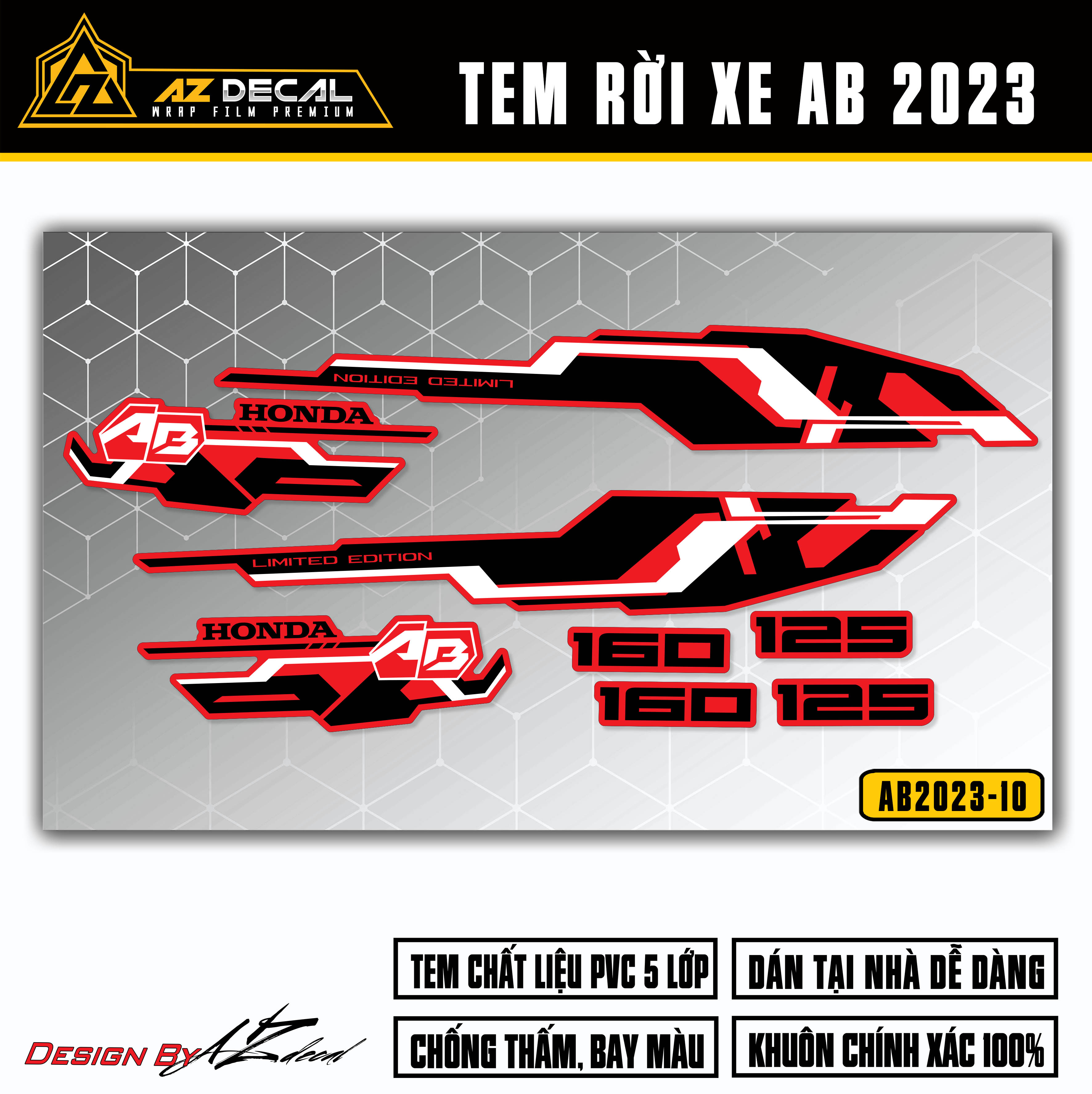 Tem AirBlade 2023 Thiết Kế Hiện Đại | AB2023-10 | Team Decal Dán Xe Máy AB Air Blade 125 160 Chống N