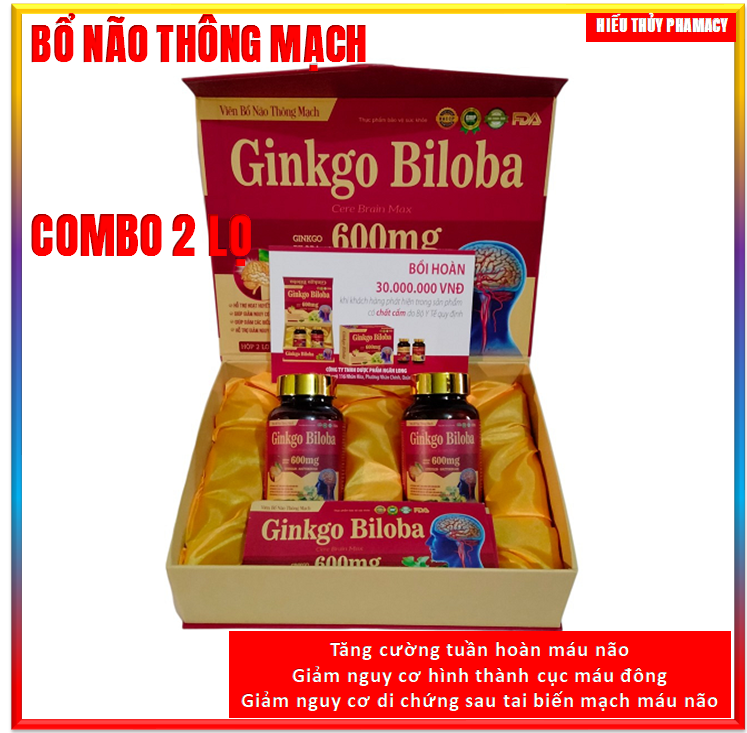 [Combo 2 lọ] Viên Uống Bổ Não Ginkgo BiloBa Cere Brain Max 600mg Hỗ TRợ Hoạt Huyết Tăng Cường Tuần H