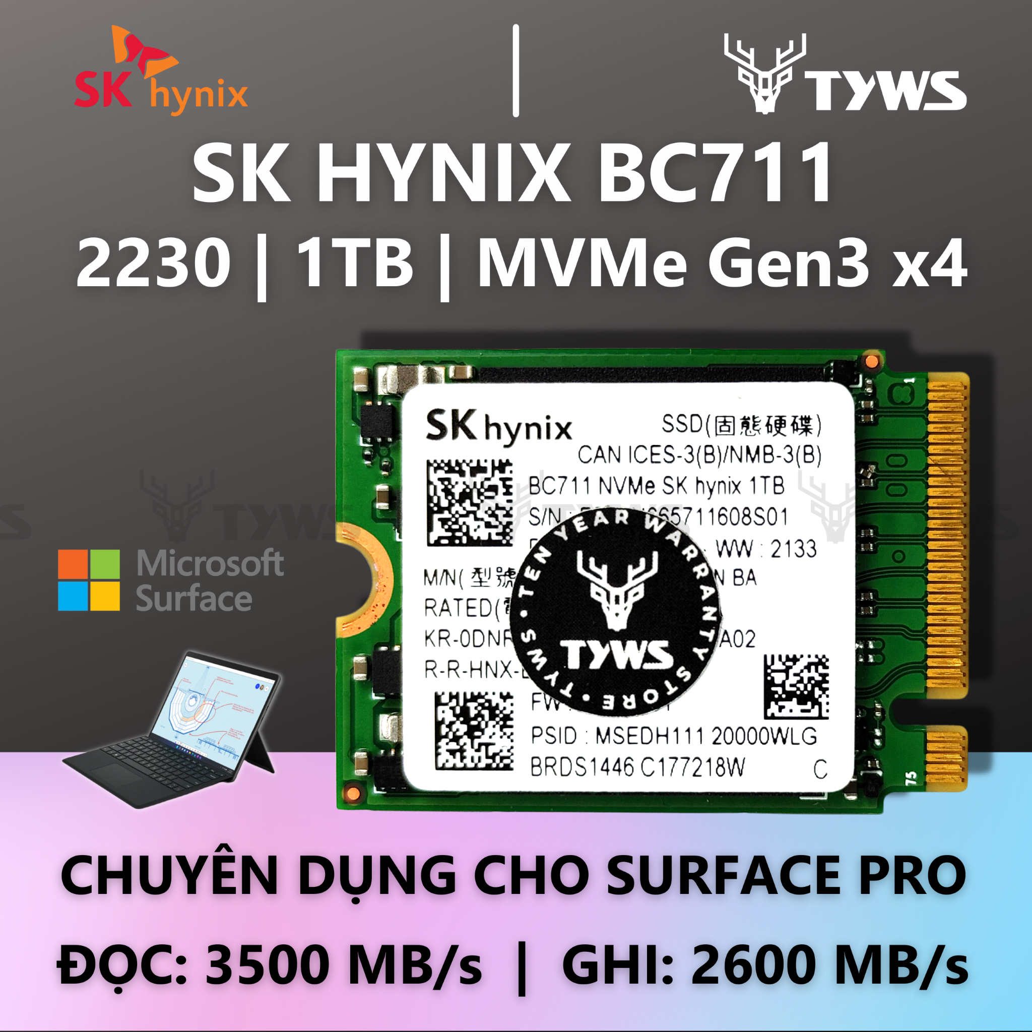 希少 SkHynix 接口固态硬盘 海力士m.2 BC711 SSD 2230 1TB Surface用7