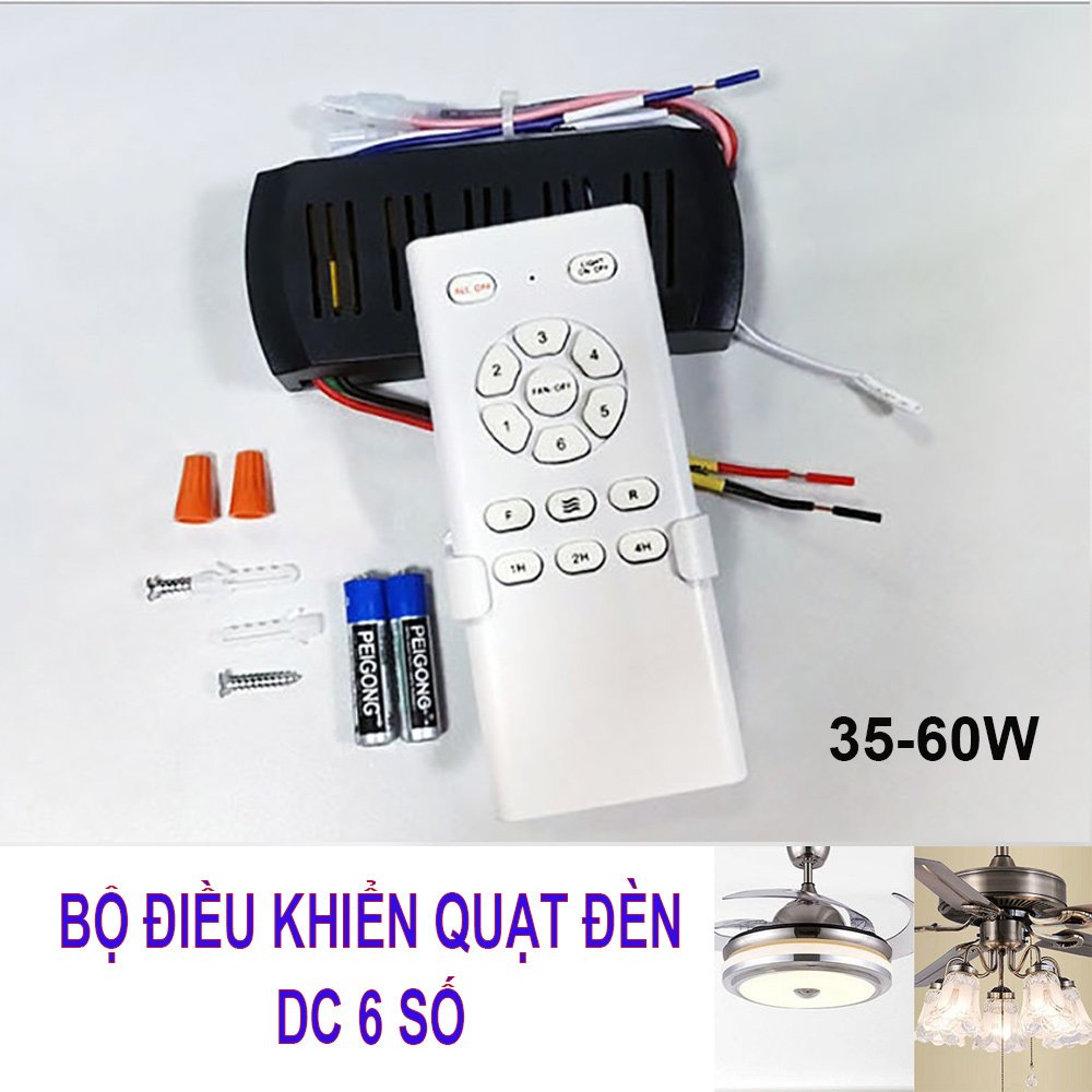 Bộ điều khiển quạt trần có đèn DC 6 số 35W_ Chỉ dùng cho quạt cánh cụp cánh xoè