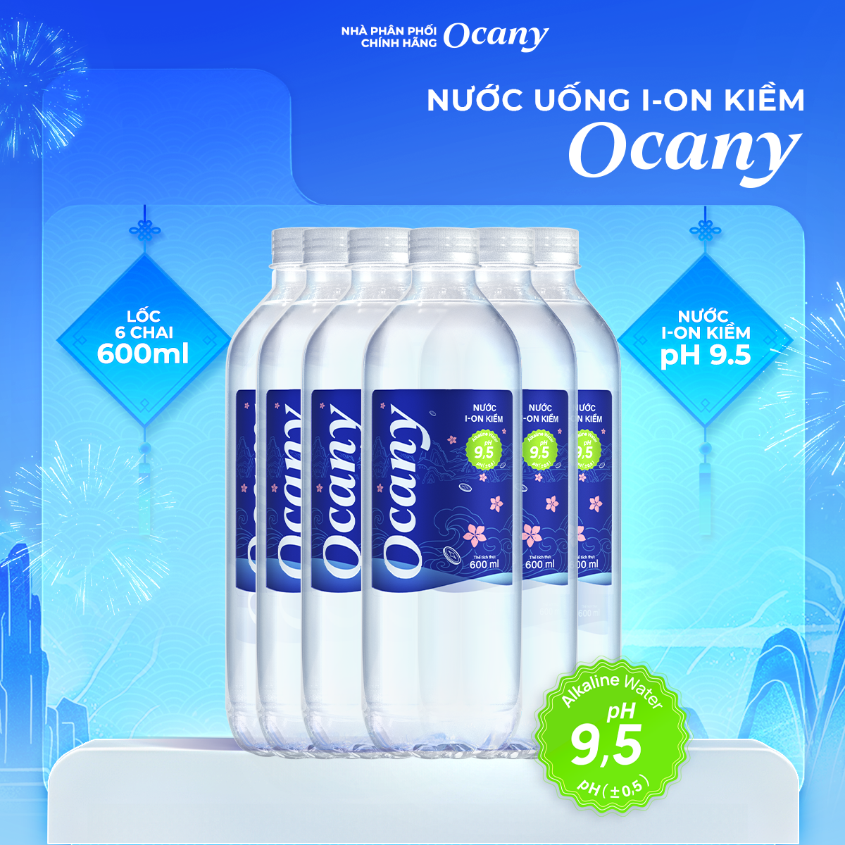 Lốc 6 chai nước ion kiềm Ocany chai 600ml